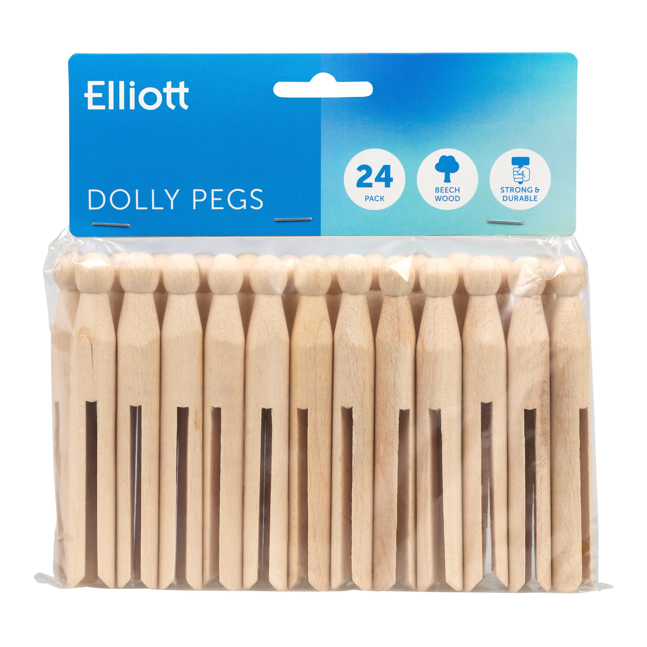 Traditional Beechwood Dolly Pegs, Pack of 24 Clothes Pegs, Perfect for Indoor and Outdoor Use and will Hold Clothing Without Leaving Marks, Ideal for Crafting