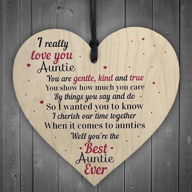 RED OCEAN Love You Auntie Wooden Heart Family Keepsake Birthday Aunty Aunt Mum Birthday Thank You Sign