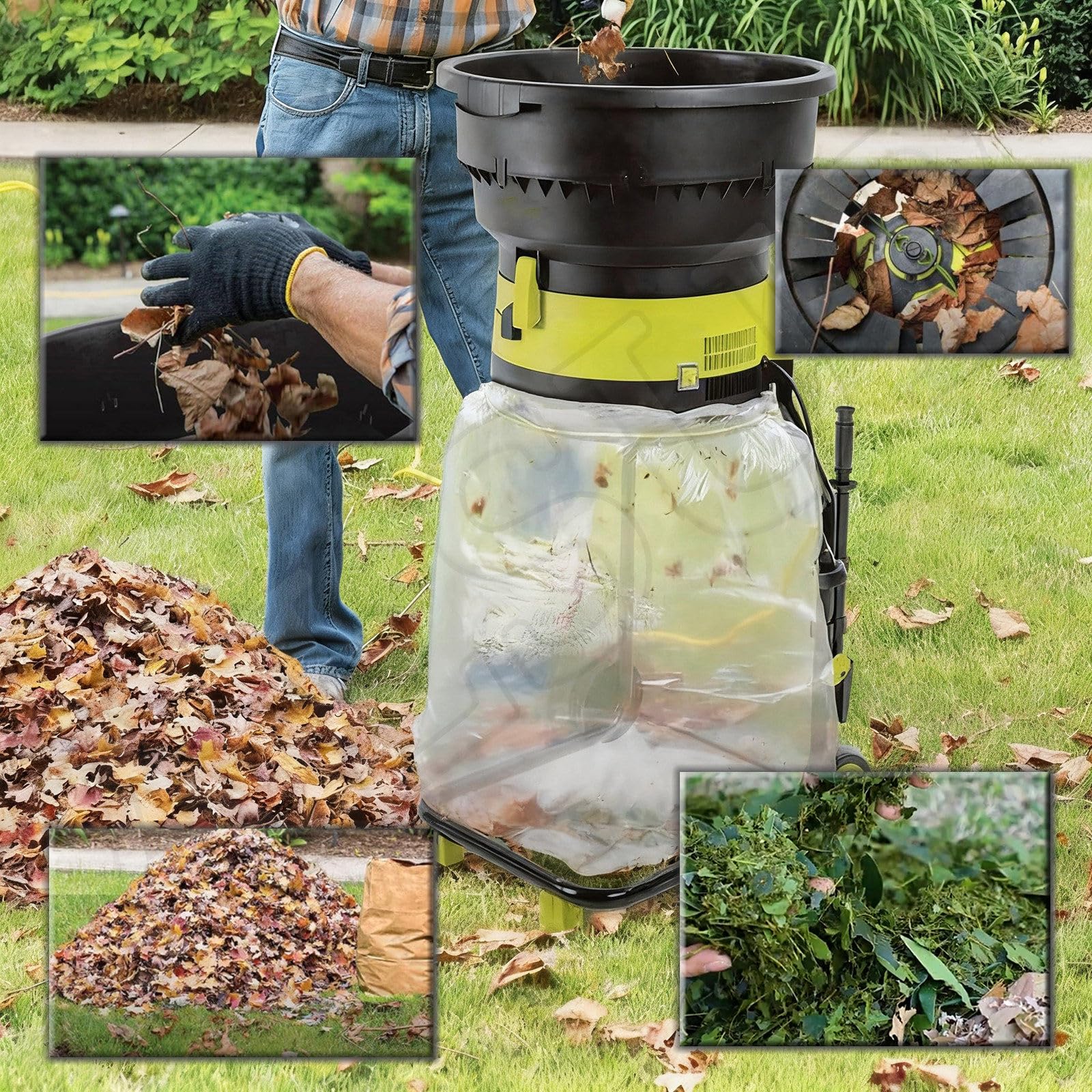 Trituradora de hojas eléctrica de 2500 W, trituradora de jardín para recolección de desechos al aire libre, procesador eficiente para hojas de palma y residuos de jardín