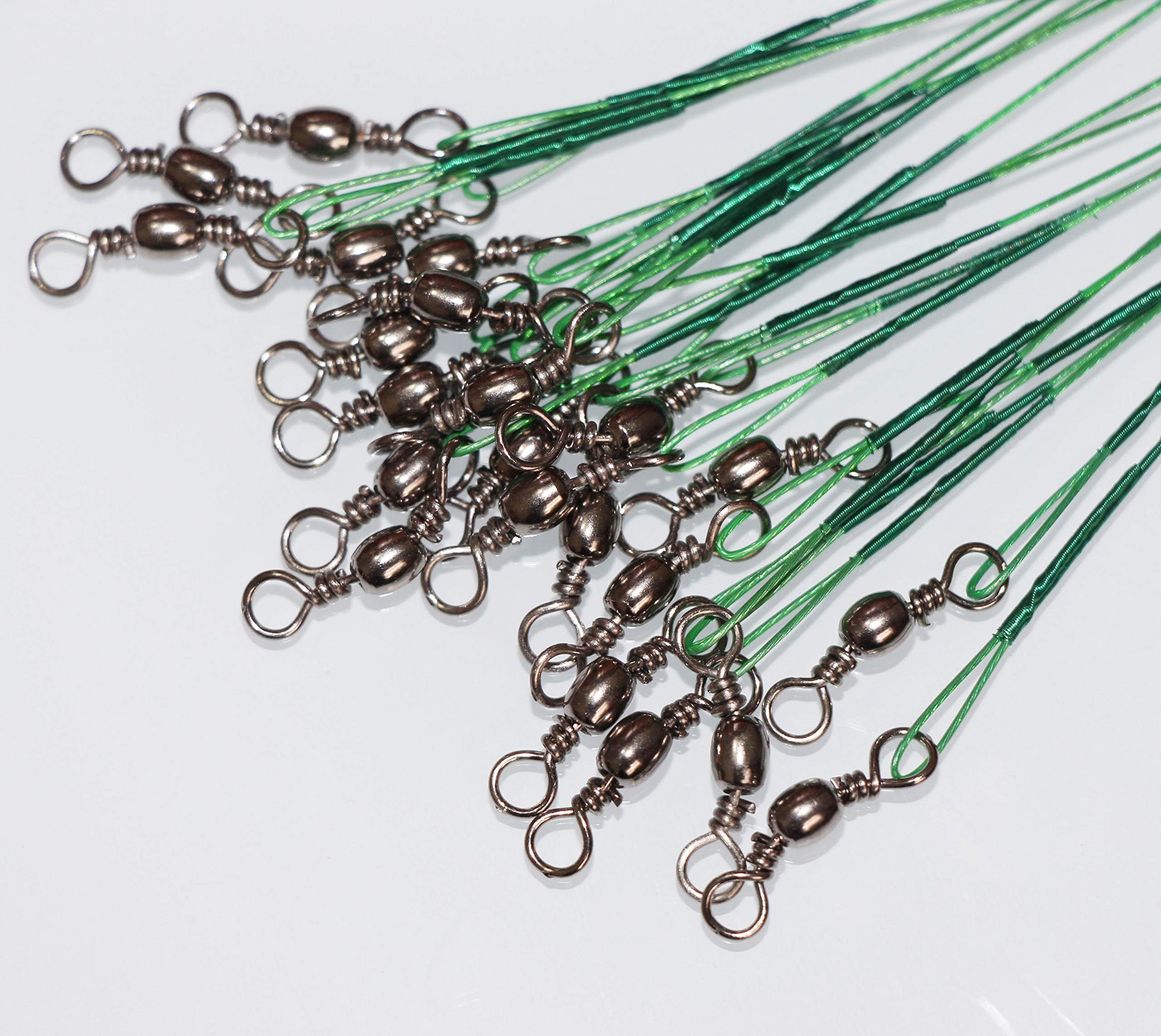 50pcs Fishing Wire Leaders Heavy Duty Nylon-Coated Fishing Line Wire Leaders with Swivels and Snaps 6inch Black/Green/Silver
