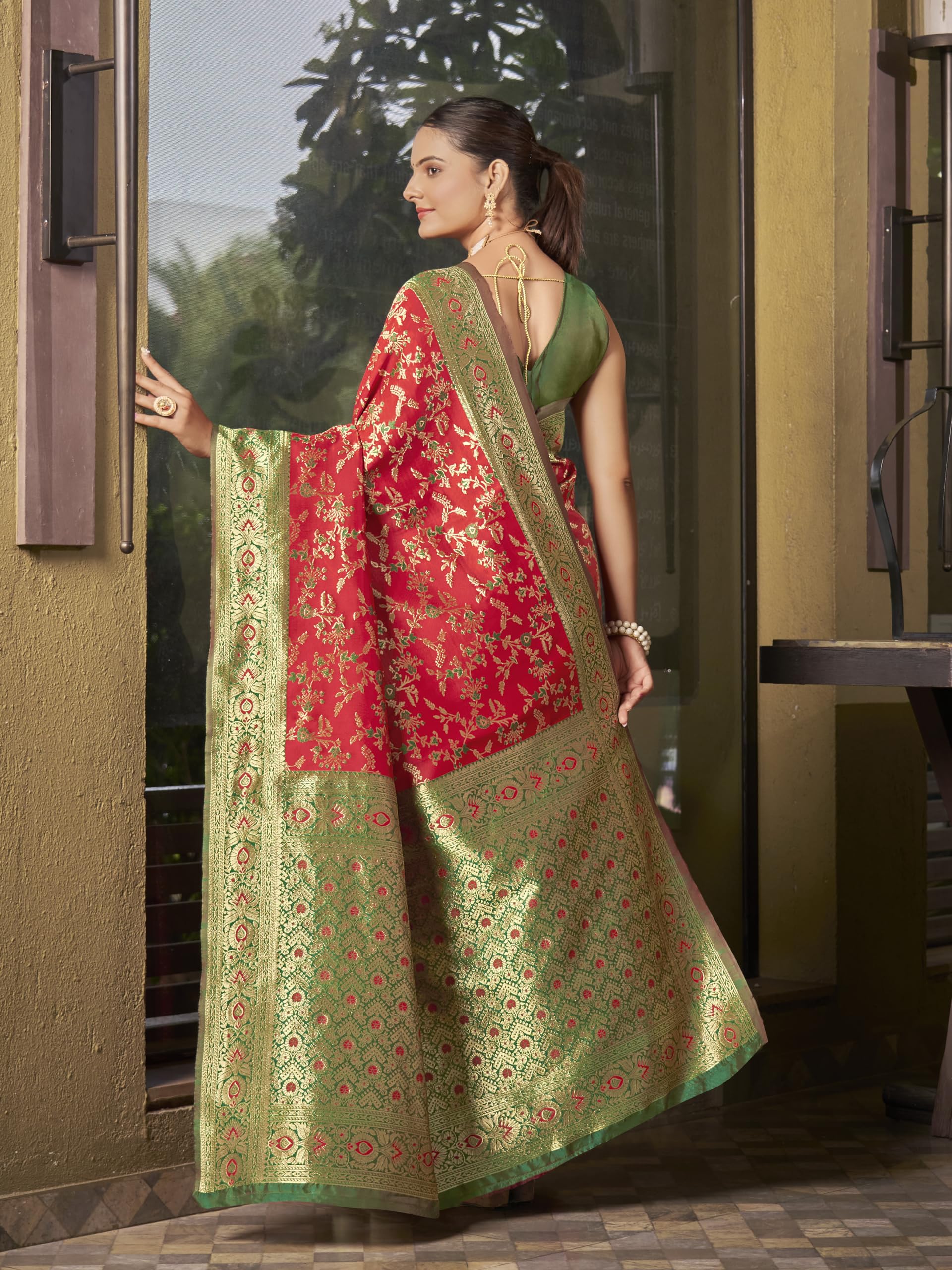 Glory Sarees Women's Minakari Banarasi Sarees for Women With Blouse Piece (Best_Silk_Saree_Red) 1