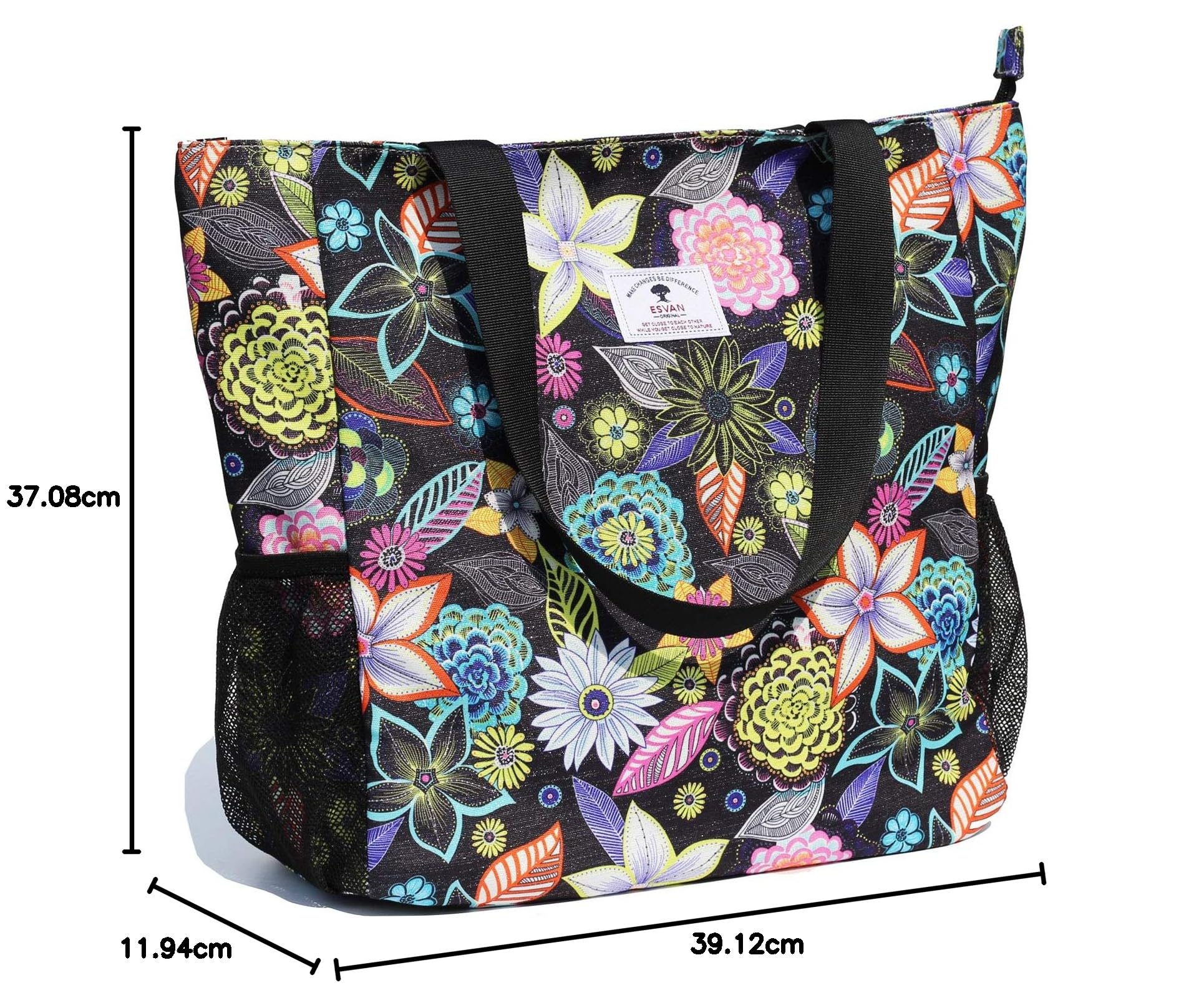 ESVAN Grand sac à bandoulière imprimé floral imperméable pour salle de sport, plage, voyage, usage quotidien