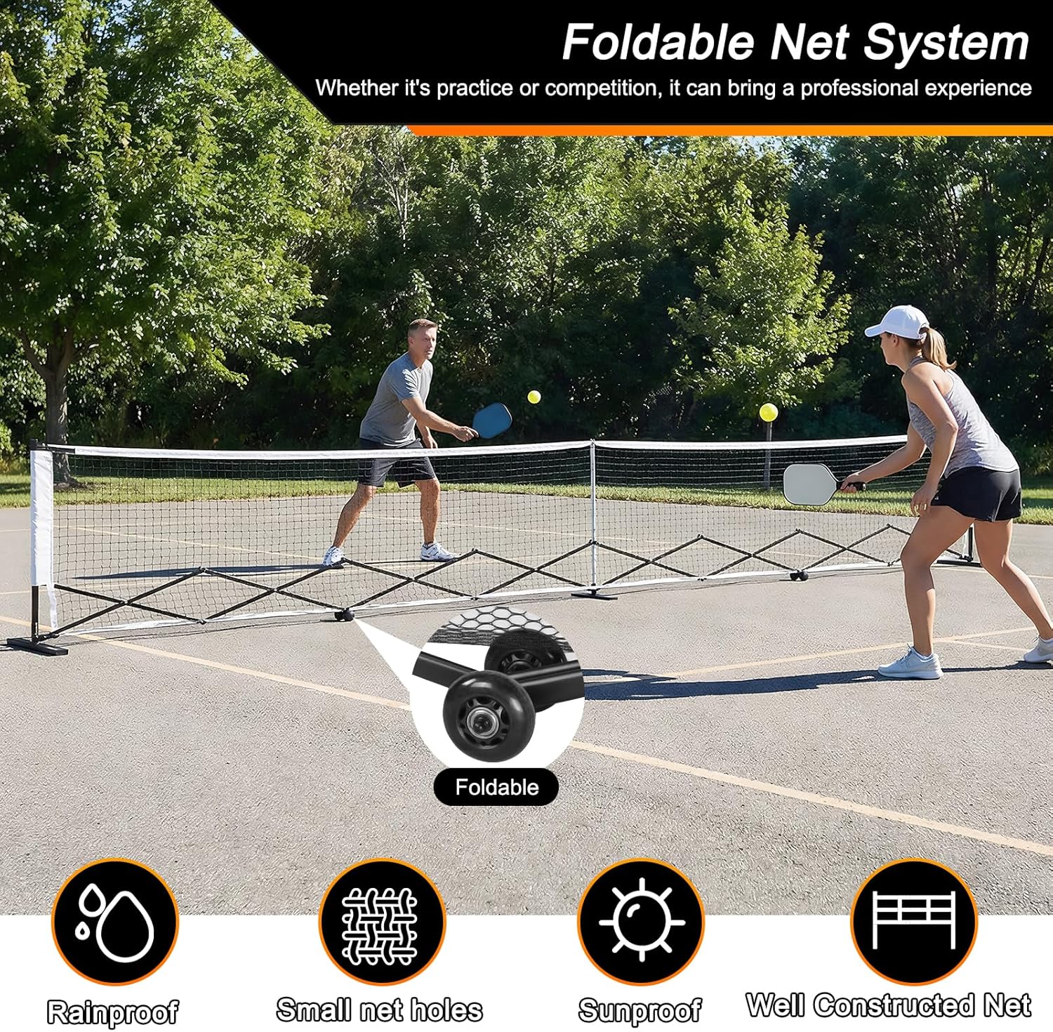 Portable Ball Net Frames with Wheels 22ft Retractable Net Stand Aluminum Alloy Steady Metal Frame for Backyards Driveways & Garages