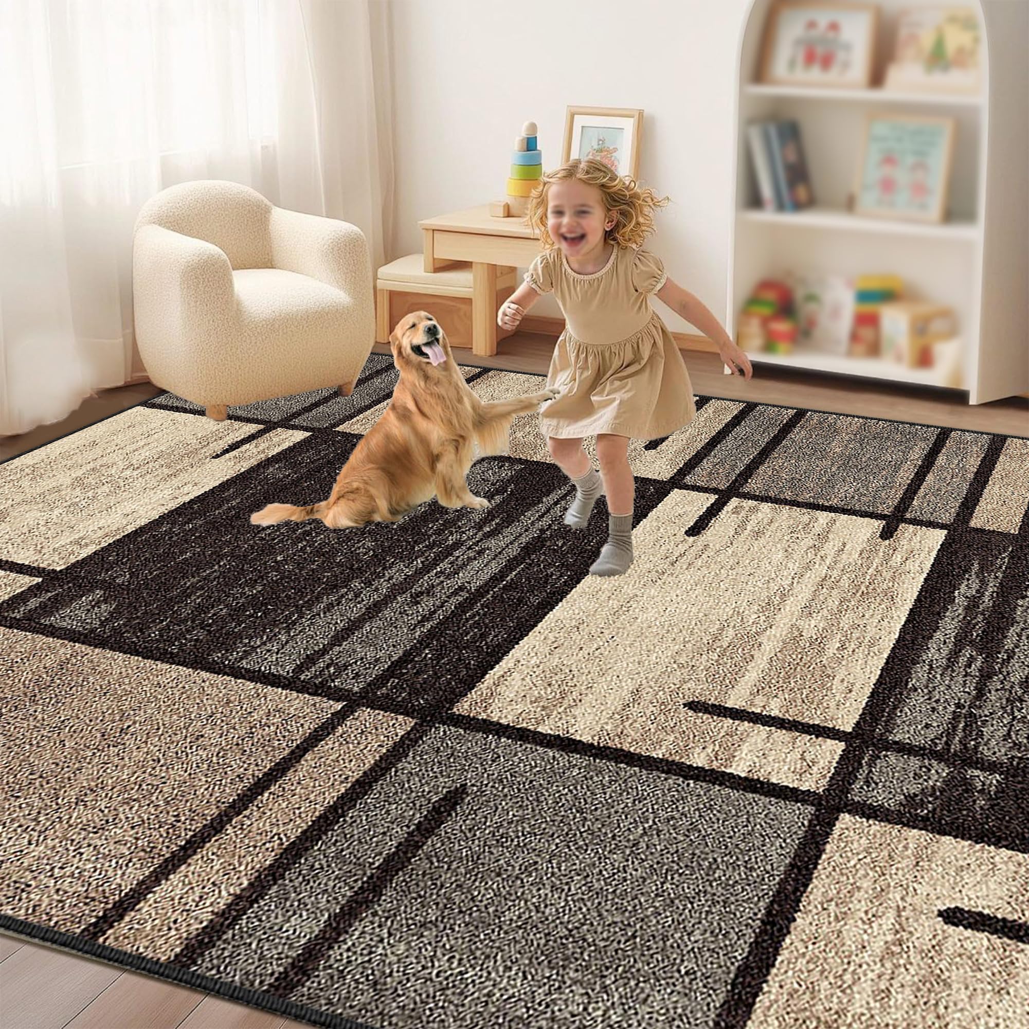 Alfombra Salon Habitacion Lavables en Lavadora Antideslizante Alfombrilla Protectora para Silla de Oficina Gaming Alfombras Sala Dormitorio Cocina Comedor Interior Exterior Grande 90 x 110 cm