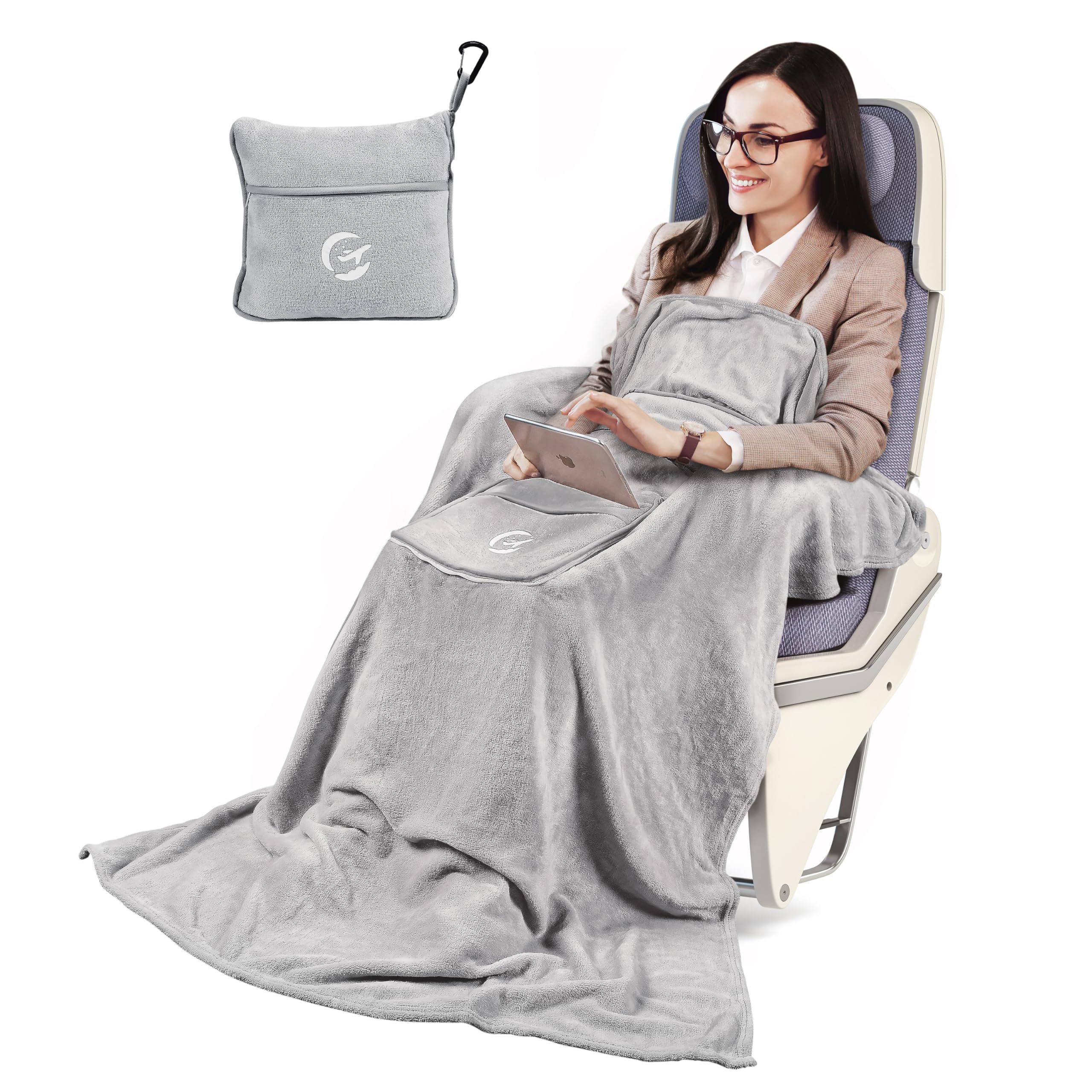 Tirrinia Travel Blanket Pillow Airplane Flight Essentials Car Pillow Traveling Accessories Gift in Portable Compact Pack for Camping Office Home 65×40