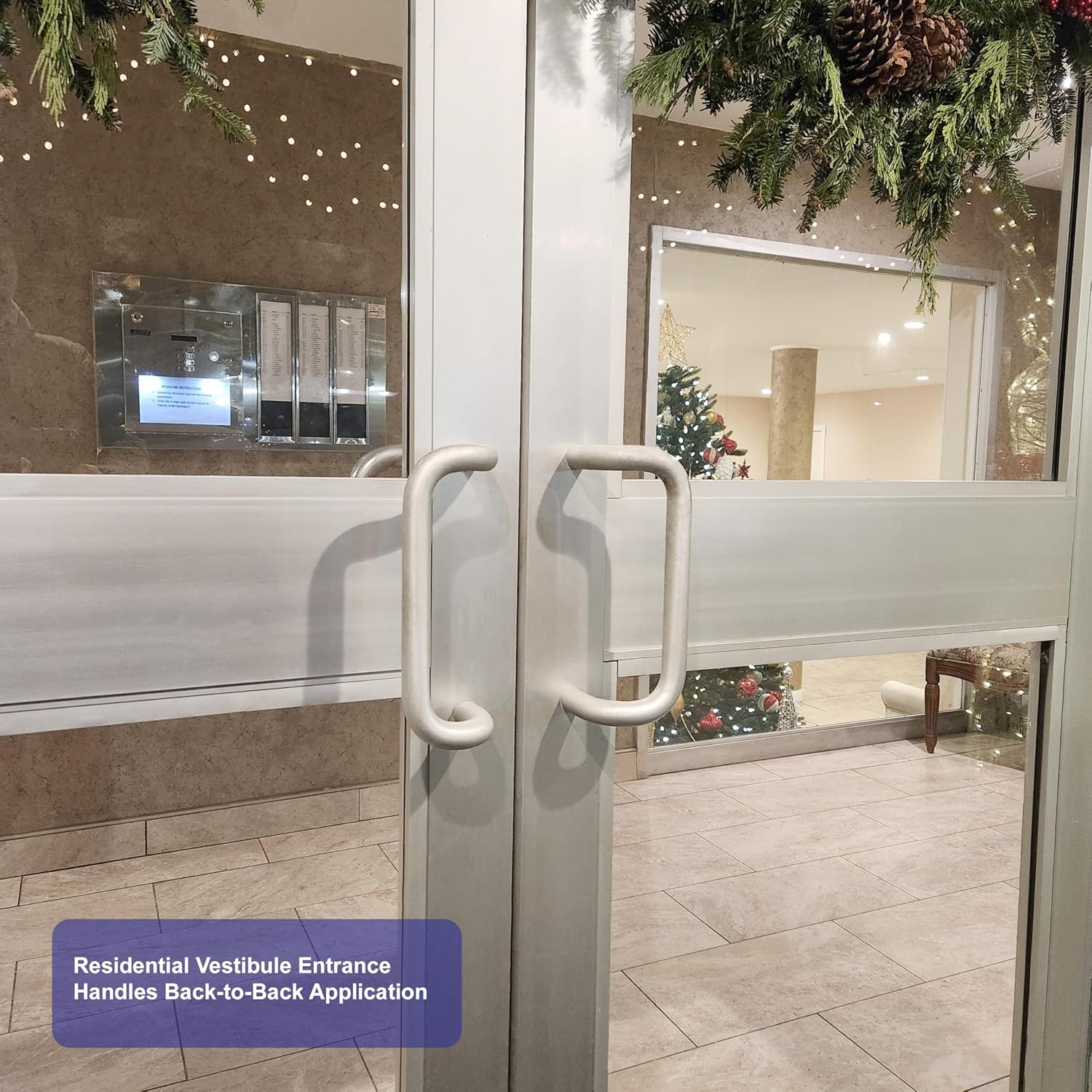 Offset C-Pull Door Handle, Back-to-Back, 12 Inch Center-to-Center, 1 Inch Diameter, Clear Anodized Aluminum, Commercial Storefront Entrance