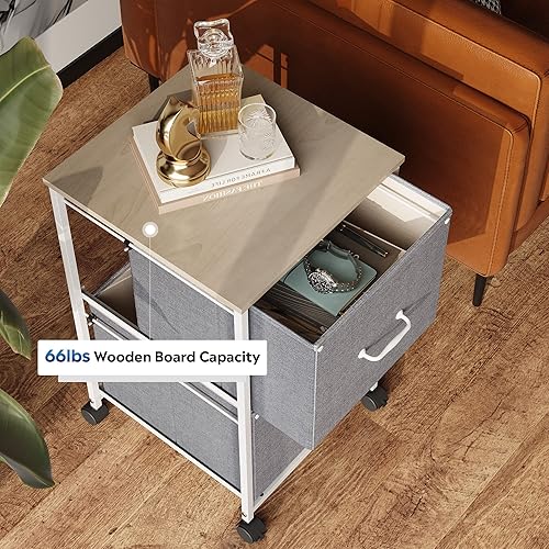 Miniatura 4 de DEVAISE Archivador móvil de 2 cajones, soporte para impresora rodante, archivador vertical de tela para tamaño A4 o carta para oficina en casa, gris