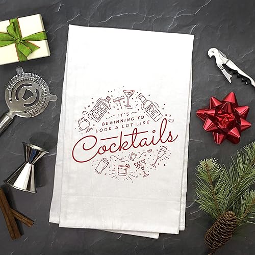 Miniatura 3 de Toalla de cocina navideña está empezando a parecerse mucho a los cócteles - Toalla de mano con saco de harina blanca