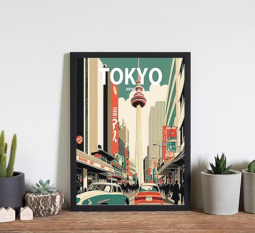 Miniatura 5 de Póster de impresión artística retro de la ciudad de Tokio, arte de pared de Japón, póster de sala de estar, decoración de pared, paisaje urbano,