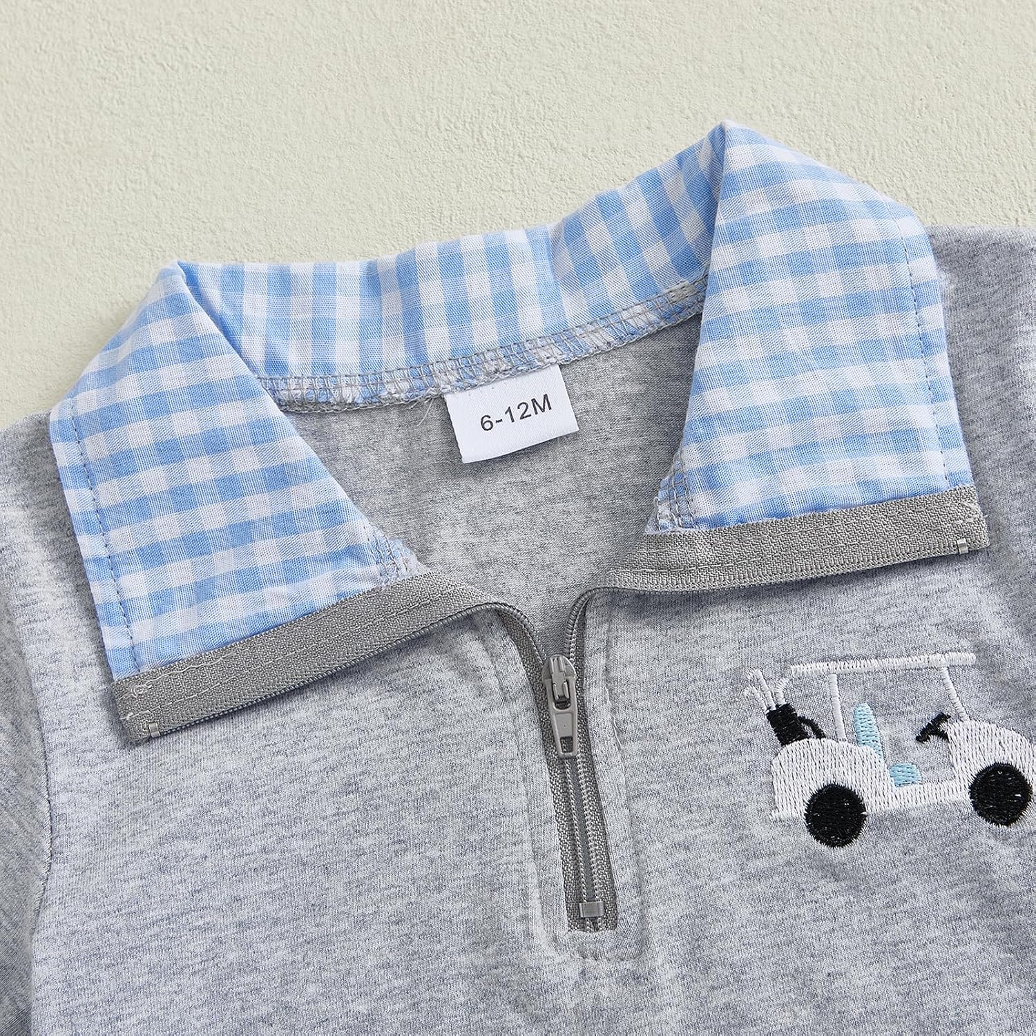 Toddler Baby Boy Summer Outfit Embroidered Quarter Zip Short Sleeve Collared Shirt Plaid Shorts Set Clothes