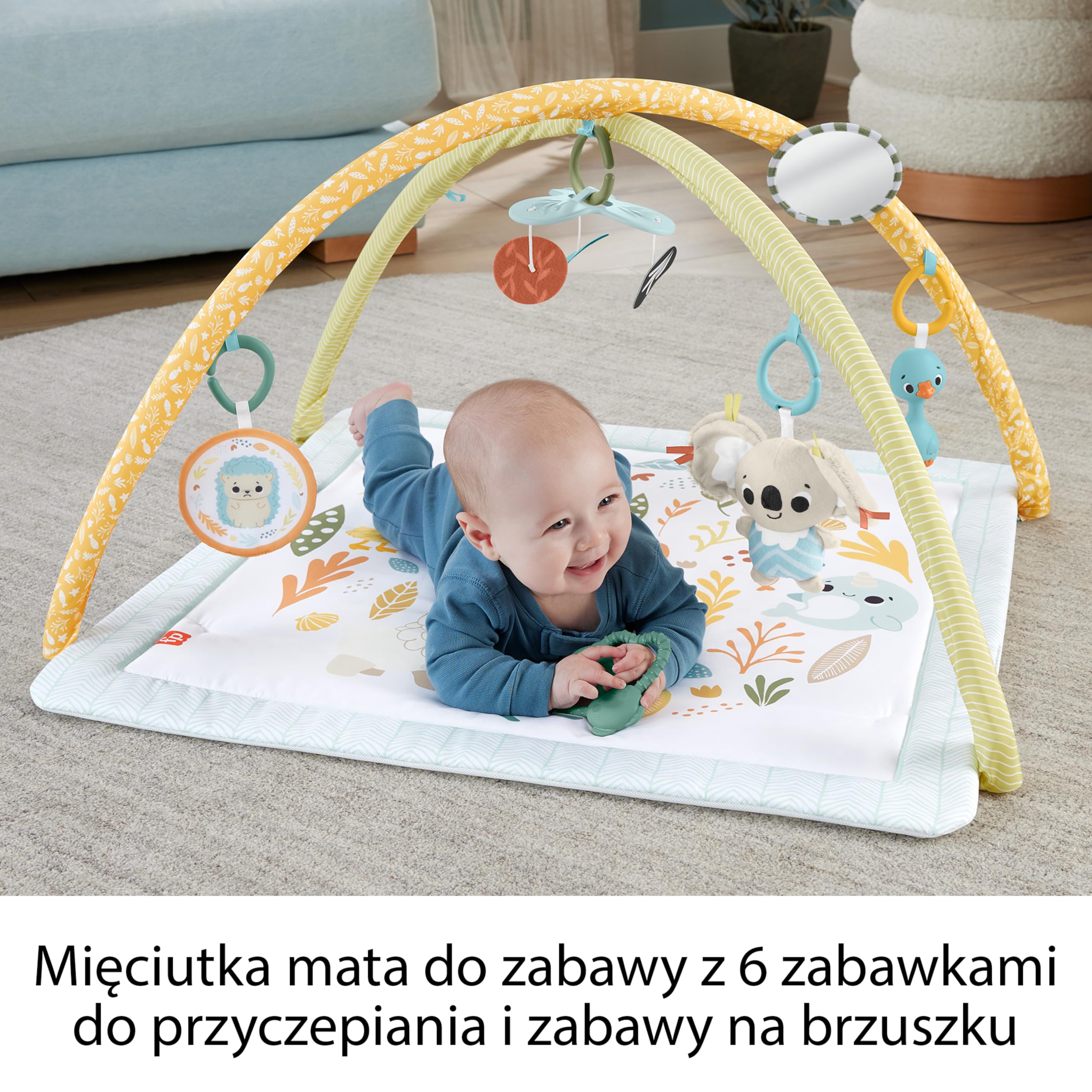 Fisher-Price Edukacyjna mata sensoryczna dla noworodków i niemowląt „Rozwój zmysłów”, karuzelka i aktywizujące zabawki sensoryczne, zabawa rozwojowa dla dzieci od narodzin, JMN74