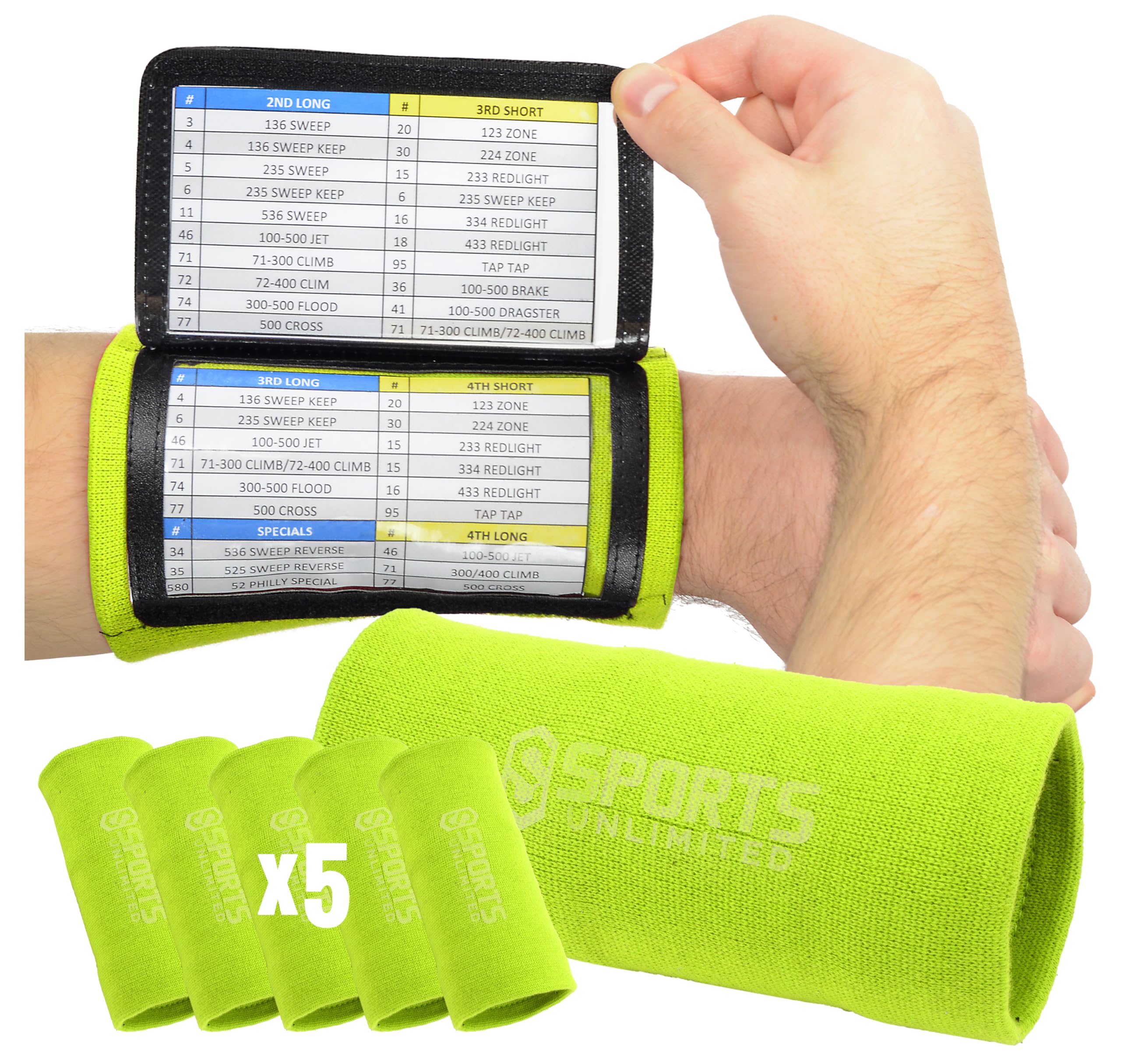 Sports Unlimited Adult Triple Wrist Coach, Football Wristbands for Plays, Baseball Wristbands, QB Arm Bands