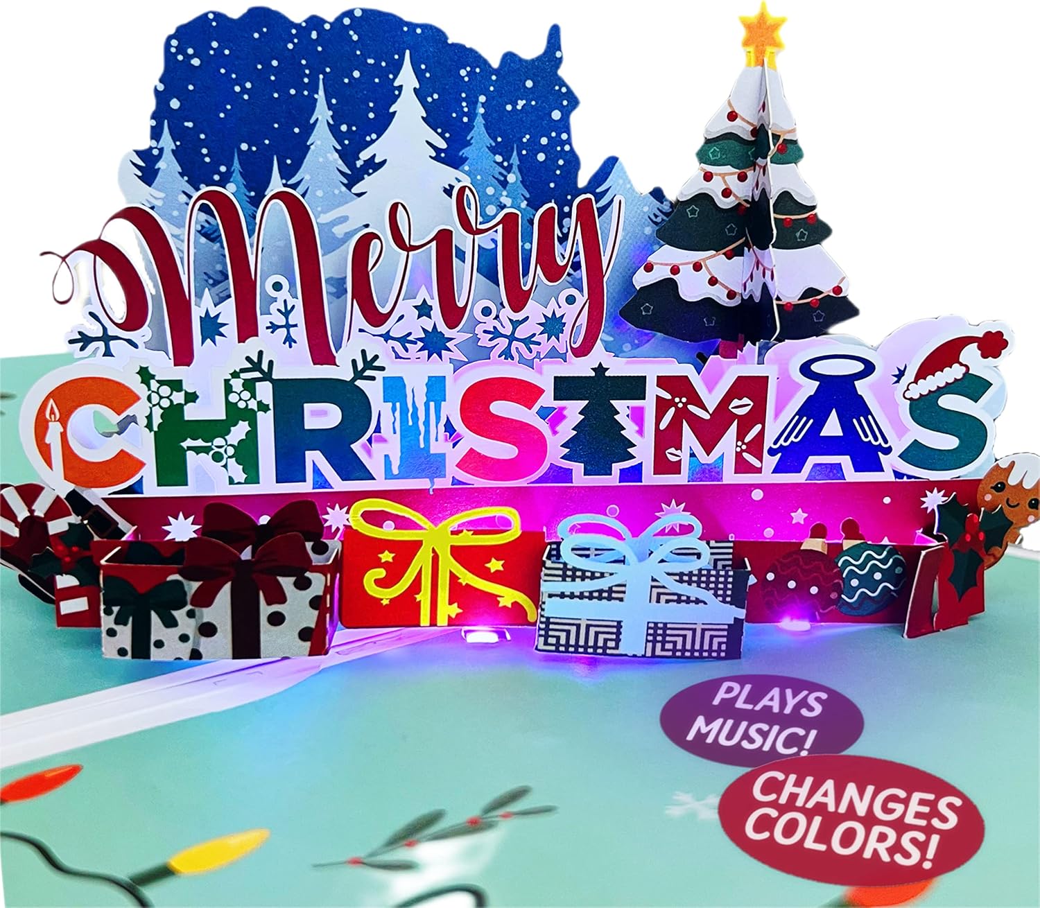 Amazon.com : Merry Christmas Words Card - Plays 'Holly Jolly Christmas ...