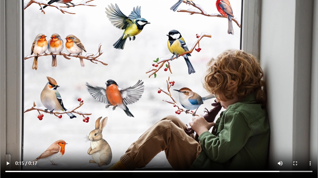 BETESSIN Fensterbilder Winter Vögel - 6 Bögen Statische Fensteraufkleber