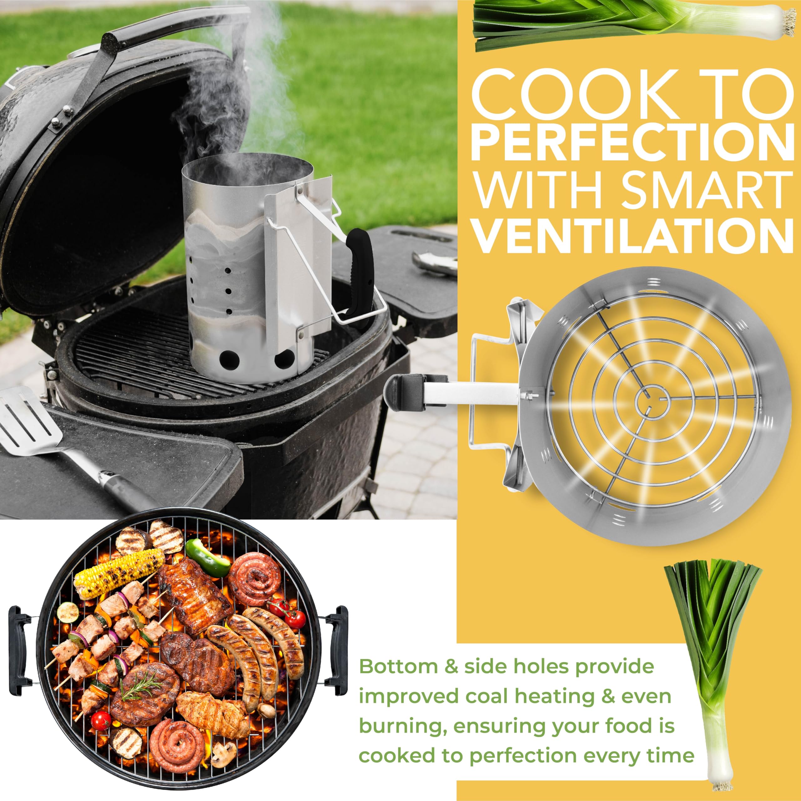 BLOSTM Accendi Fuoco per Barbecue - Extra Grande Accendi Carbonella Barbecue Avviamento Rapido, Acciaio Zincato, Maniglie di Sicurezza Isolate Termicamente - Accendi Carbonella, Grumi, Bricchette