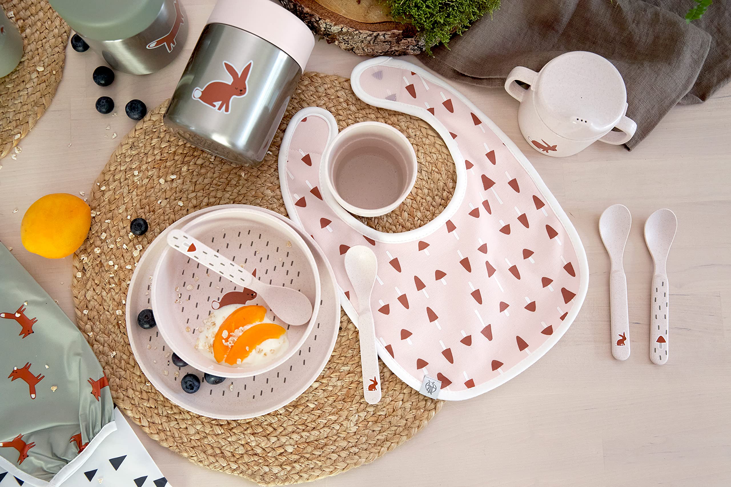 LÄSSIG Set de vaisselle enfants sans mélamine BPA Little Forest Rabbit lave-vaisselle micro-ondes