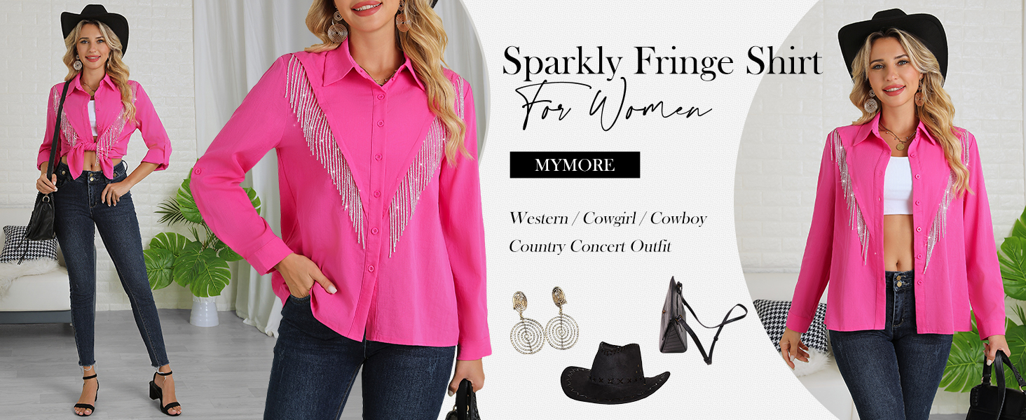 Amazon.com: MYMORE Womens 2025 Rhinestone Fringe Sequin Shirt Top