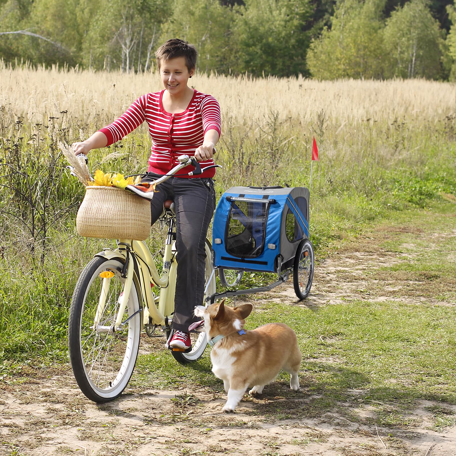 PEXMOR Dog Bike Trailer,Dog Trailer Pet Cart for Bicycle w/Universal Hitch, Folding Bike Wagon Cargo Carrier for Dog w/Quick Release 20" Wheels& 3 Entrances