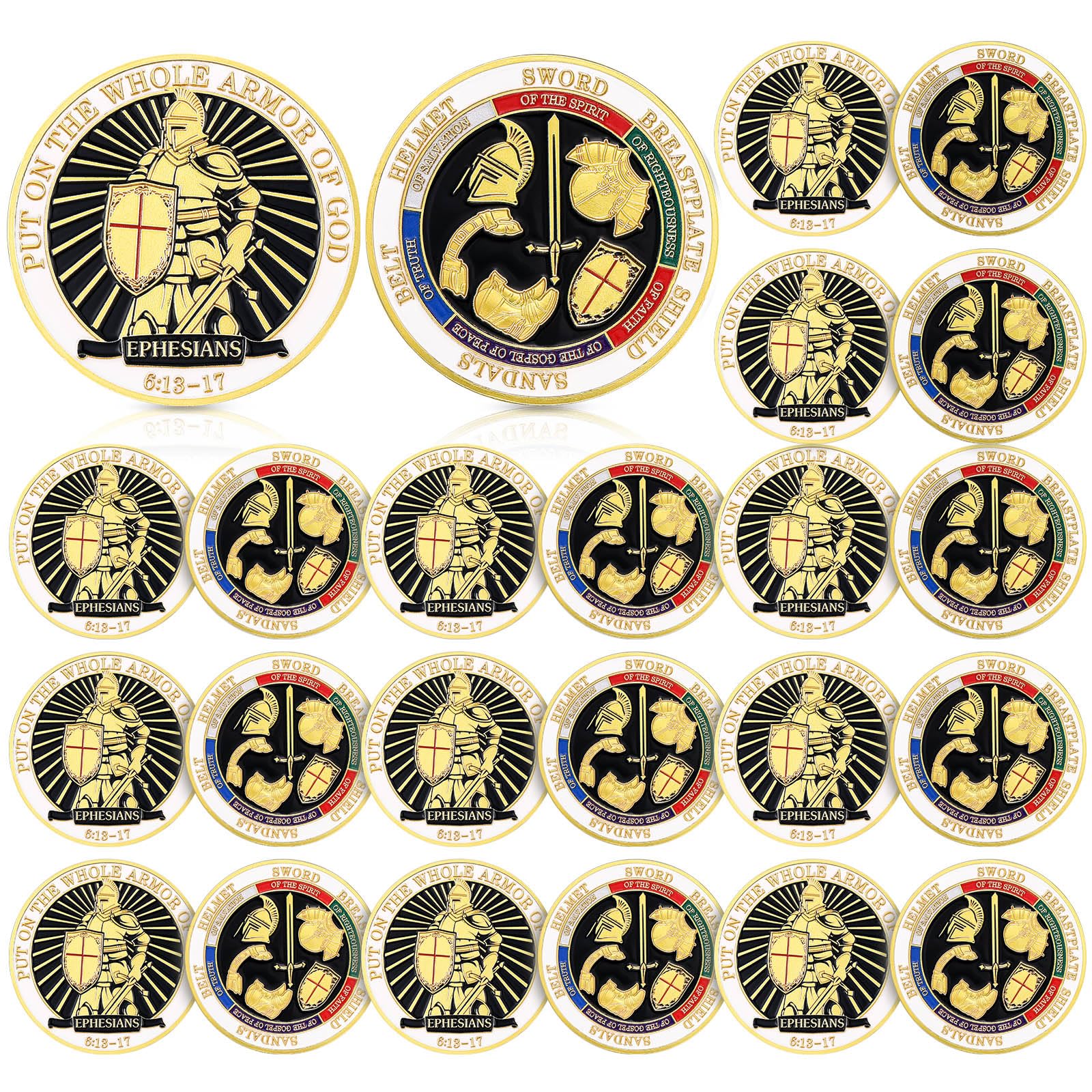 Nosiny 20 Pcs Armor of God Coins Metal Christian Challenge Coins for Religious Prayer Collector Christian Church School Party Commemorative Gifts (