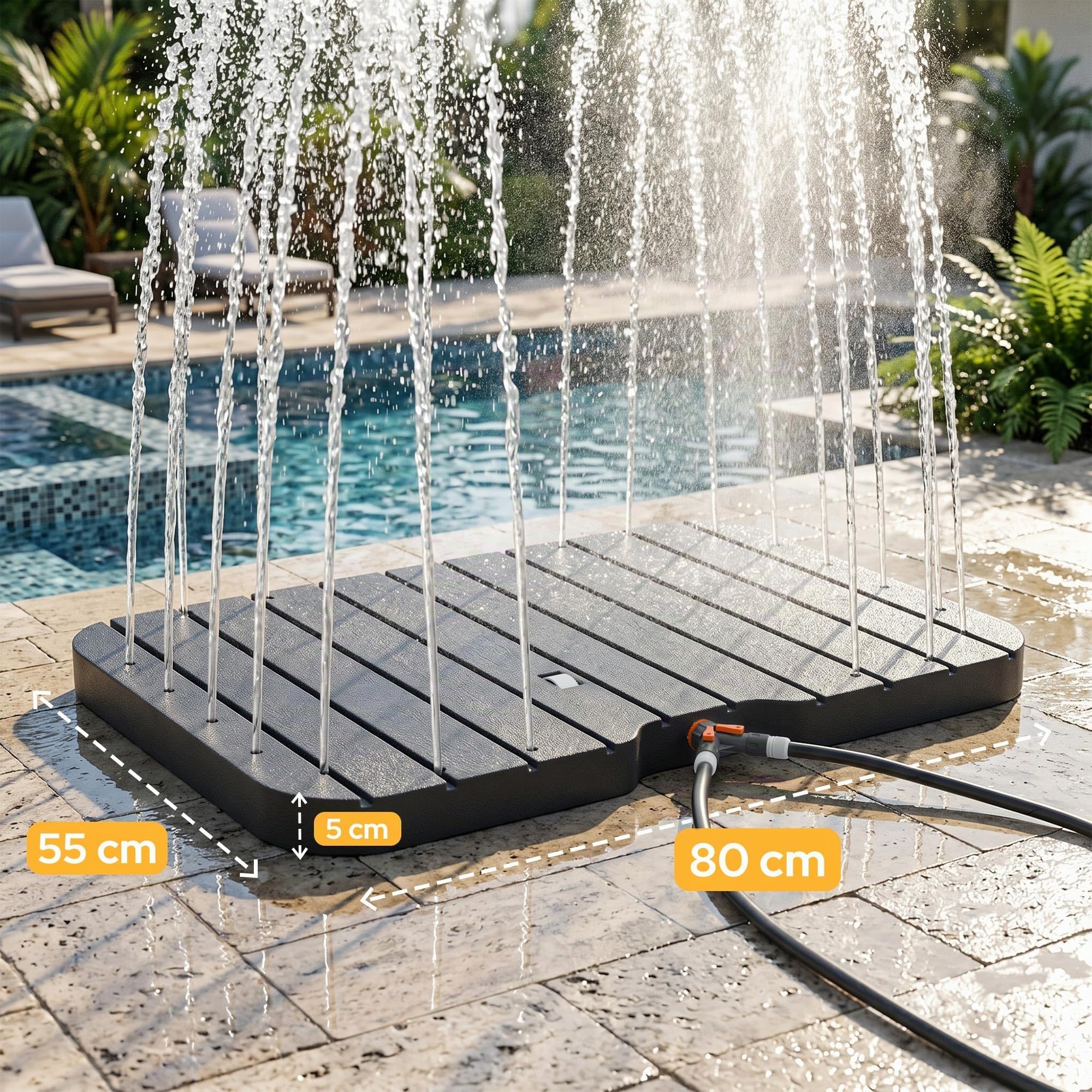 Arebos Ducha de Jardín para Piscina y Sauna | Ducha Exterior con Control de Pie | Conexión para Agua Fría y Caliente | Ducha Antideslizante | Ducha de Camping hasta 150 kg
