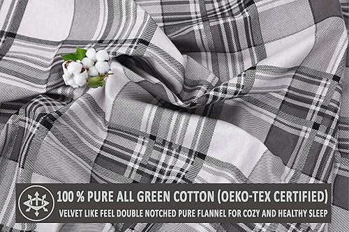 Miniatura 5 de RUVANTI Juego de sábanas de franela de tamaño individual, 100% algodón cepillado, bolsillos profundos de 16 pulgadas, se adapta a hasta 18 pulgadas,