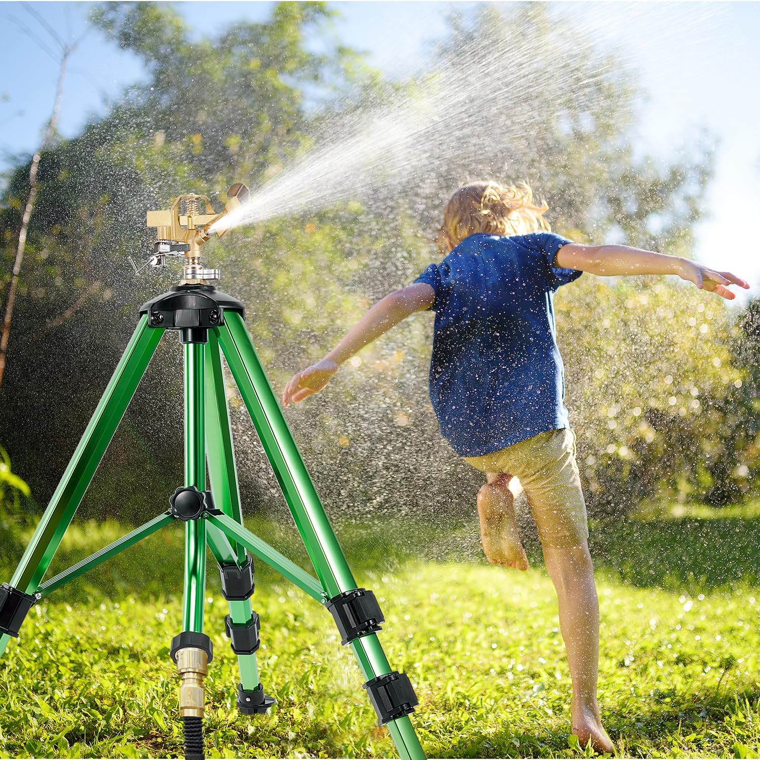 Irrigatori per cortile con ugello testa regolabile, irrigatore per prato con irrigazione a copertura di ampia area a 360 gradi, irrigatori d'acqua in ottone resistente con gambe di estensione,