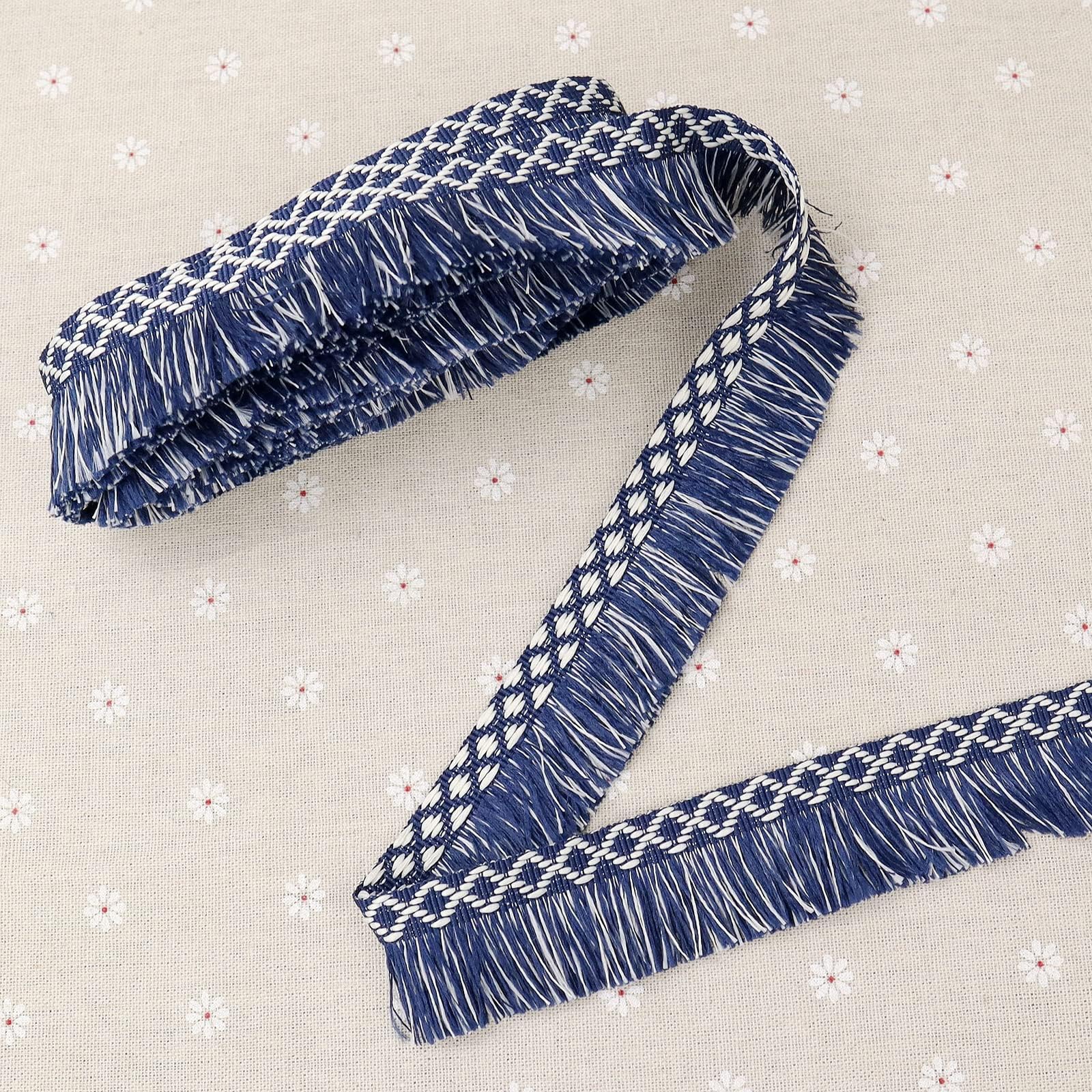 ZNZAKKAFringe Trim Blue and White Sewing Fringe Trim Tassel Trim for Curtain Pillow Carpet Umbrella Decorative Trim (1.35 Inch×6 Yards)