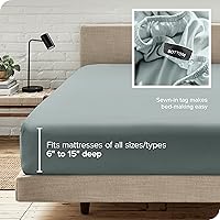 Vista 215 de Bare Home - Sábana bajera de microfibra 1800 muy suave y duradera, para colchones altos tamaño individual, color gris pardo