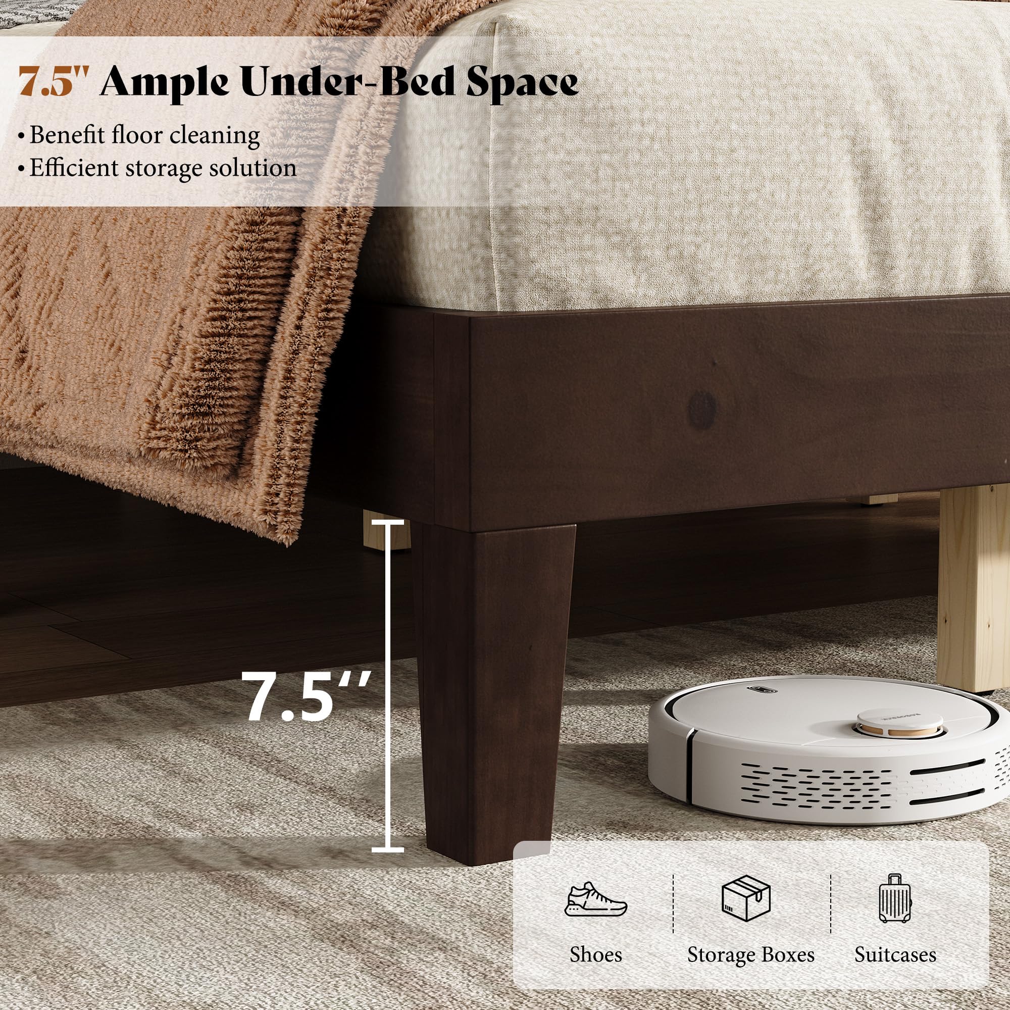 AMERLIFE King Size Solid Wood Bed Frame with 48' Headboard Design, Walnut — product photo