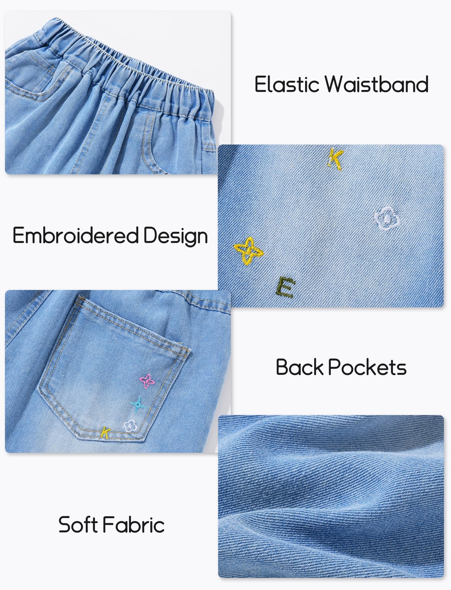 SEAUR Y2K Short ample en jean pour fille avec taille élastique Bleu d'été pour enfants de 5 à 14 ans