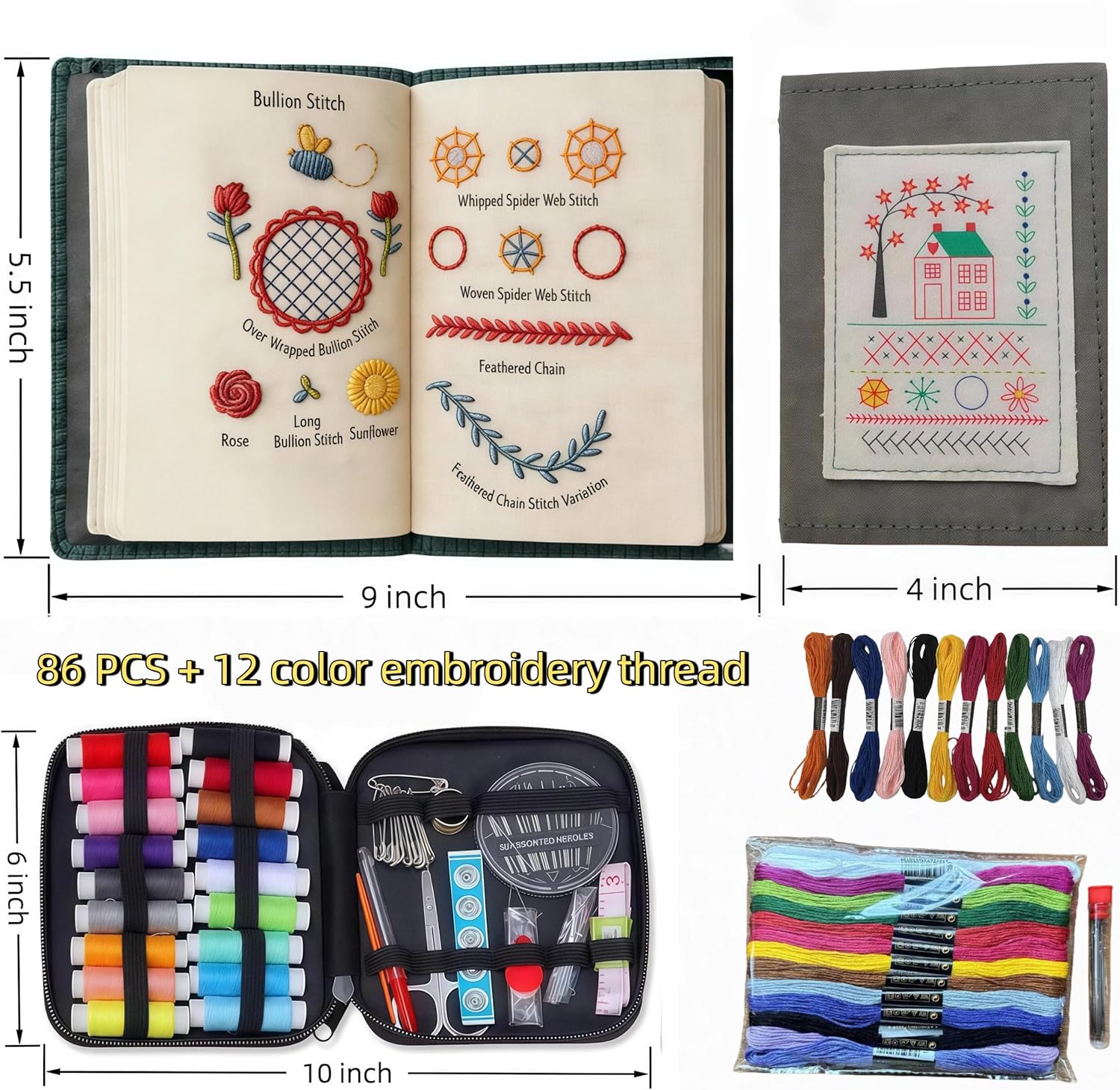 2026 New Embroidery Stitch Book Kit,Portable All Scenario Embroidery Stitch Book,Comes with a Complete Toolkit and Instructional Tutorial, Perfect for Beginners and Craft Lovers
