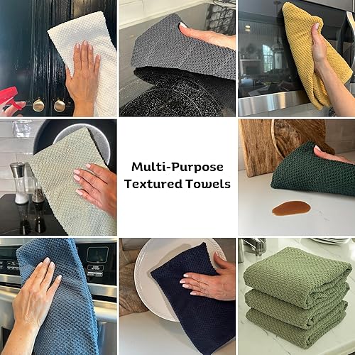 Miniatura 141 de Toallas de cocina verde salvia: 100% algodón paño de limpieza suave secado absorbente textura Terry Loop, juego de 3 multiusos para uso diario Negro