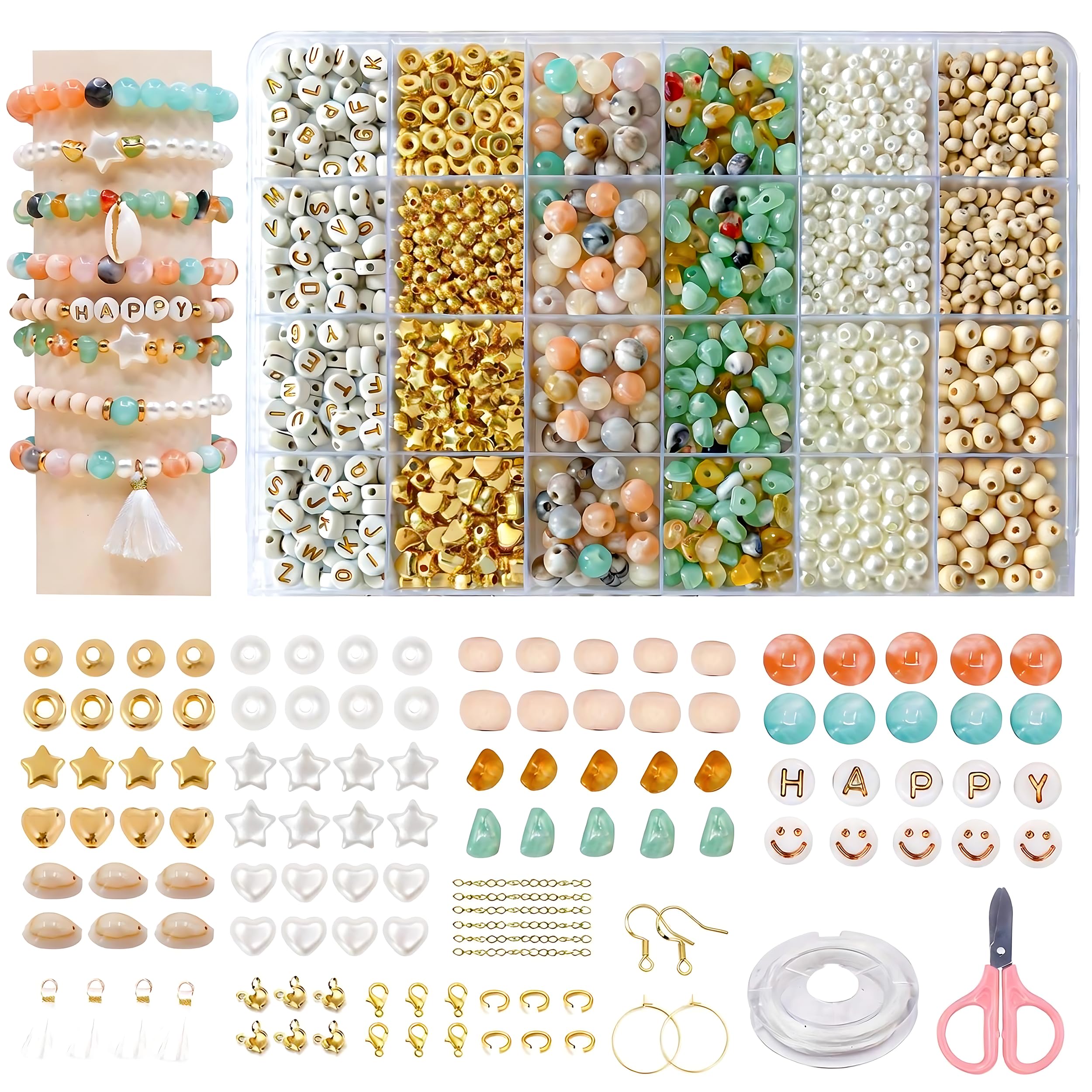 RivanPal Jewelry Making Supplies Kit, Bracelet Making Kit with Natural Stone Beads, Letter Beads, Gold, Pearl, Wood Beads, Jewelry DIY Craft Set for Girls