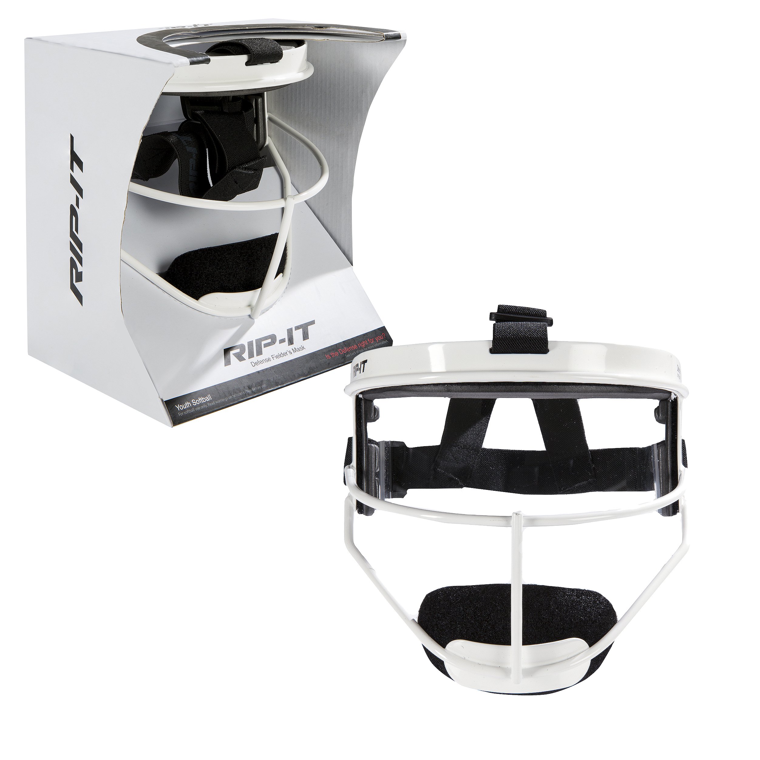 RIP-IT Defense Softball Fielder‚„s Mask ‚ Lightweight Secure Fit Provides Maximum Protection and Comfort ‚ Does Not Obstruct View ‚ Ponytail Friendly ‚ White ‚ Youth