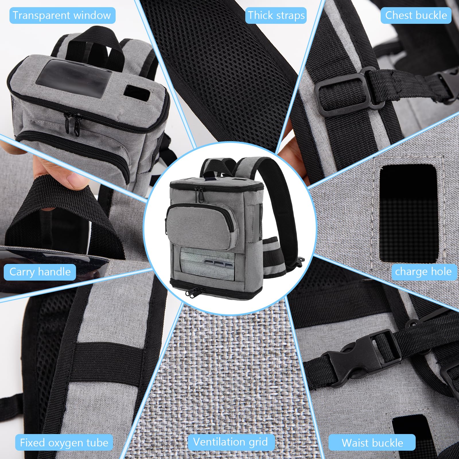 Rucksack für Sauerstoffgerät,Tragbar Sauerstoffkonzentrator Rucksack Kompatibel mit Inogen One G5 und Inogen One Rove 6, Reisetasche für Mobile Sauerstoffgerät (Grau)