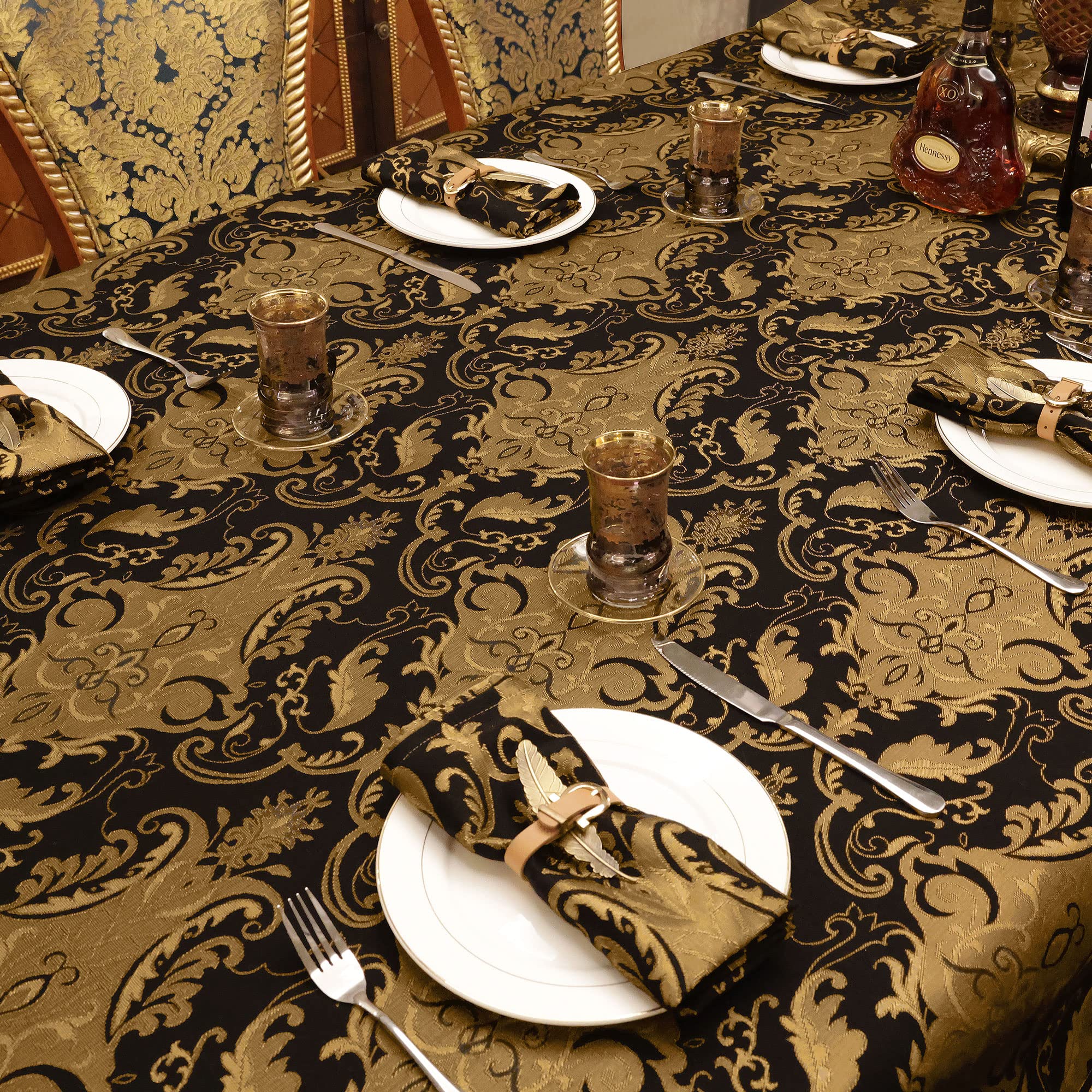 Mantel de Tela Rectangular Mantel Jacquard Protector Mesa para Decoración de Comedor/Restaurante/Fiesta (140x240cm, Negro)