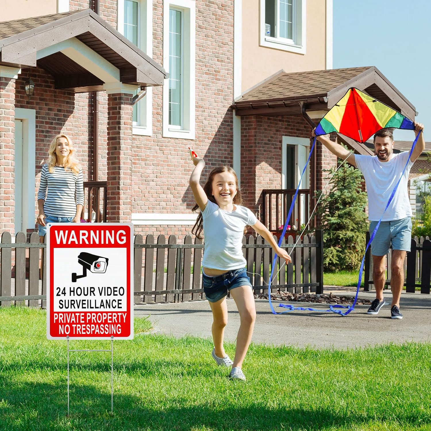 Zonon 6 Pack Private Property No Trespassing Signs with H Stake Reflective Aluminum Security Camera Sign for Home Yard Safety, 7.9 x 11.8 Inch