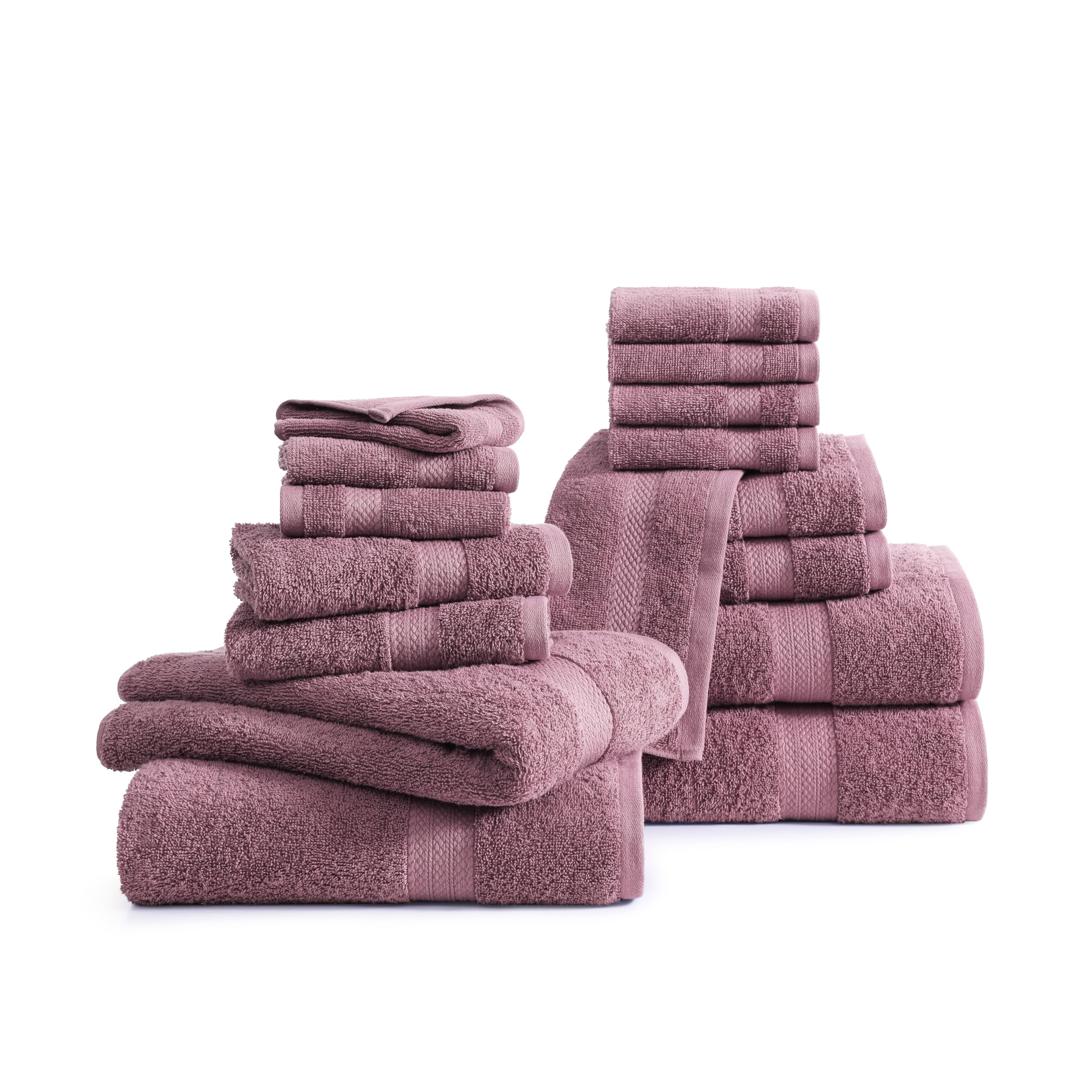 LANE LINEN 100% Mercerized Cotton Luxury Bathroom Towel Set - 16 Pcs - Super Soft, Fluffy & Highly Absorbent - 4 Bath Towels, 8 Washcloths, 4 Hand Towels - Pre Shrunk, Pet Friendly - Wishful Mauve