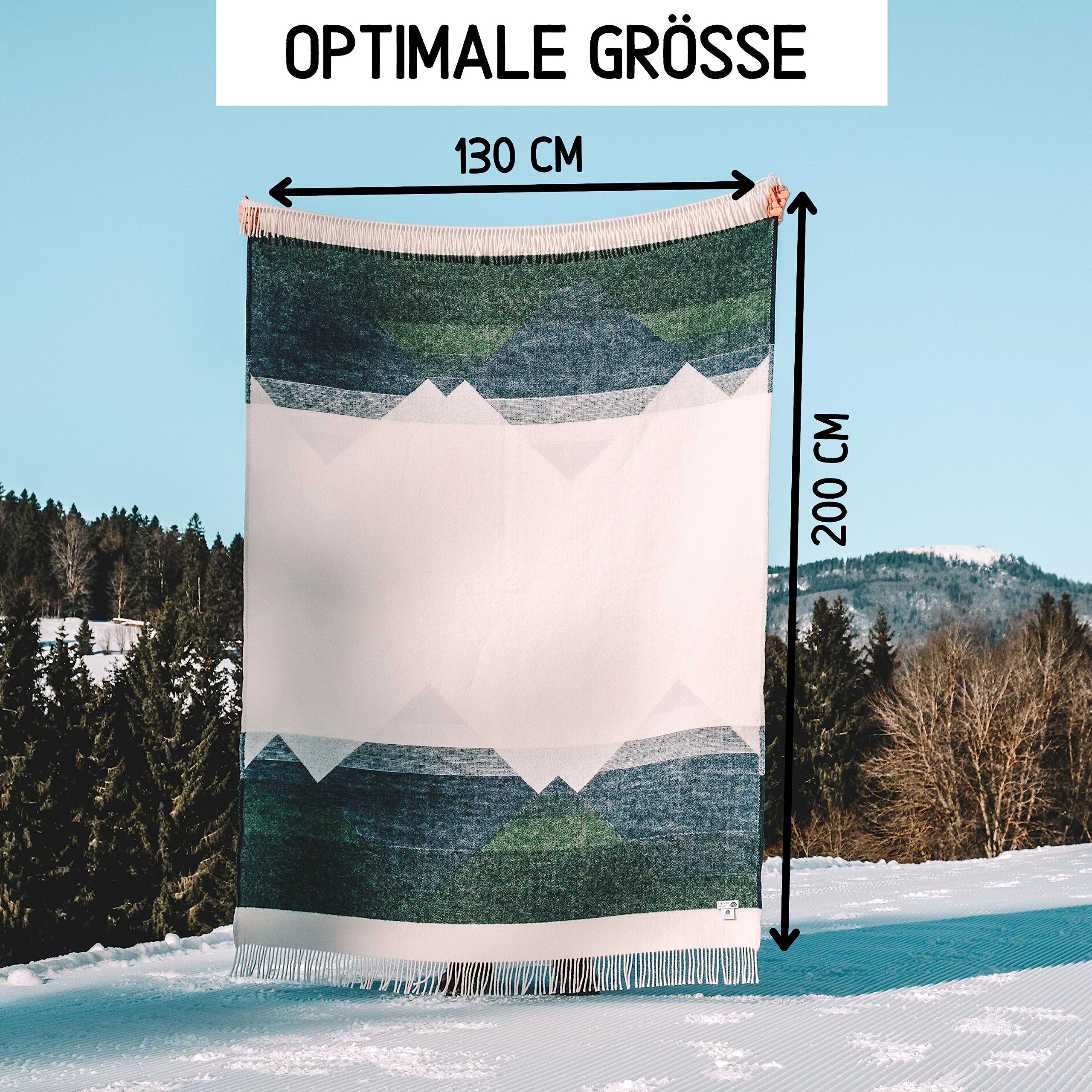 Wolldecke Alaska (135x200 cm) Wolldecke warm aus 100% Schurwolle | Nachhaltige Wolldecke für zuhause & unterwegs | Wolldecke in blau beige weiß | Fair produziert in der EU