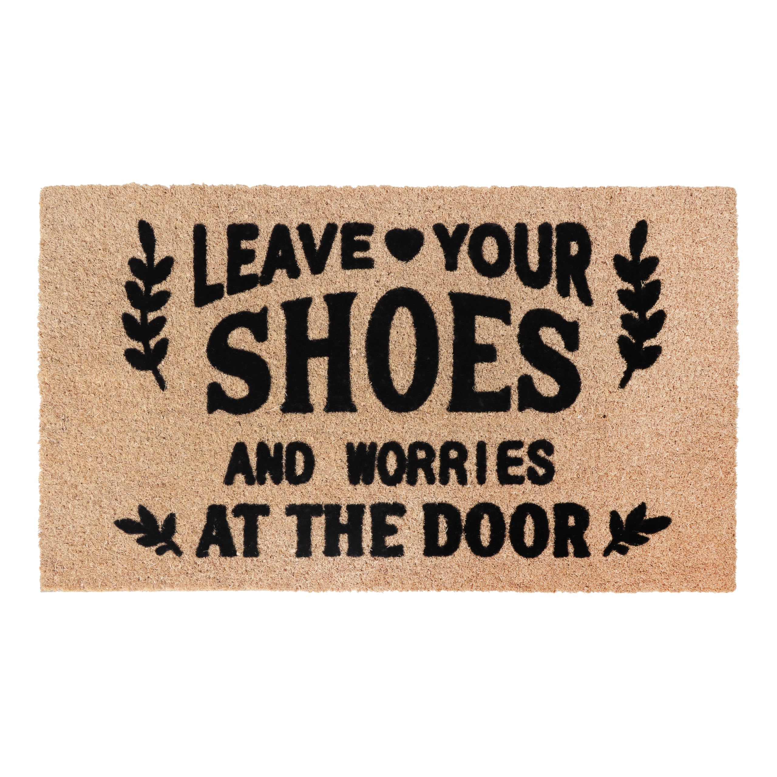 A1 Home Collections A1HC Natural Coir Flocked Doormat with Heavy Duty Non-Slip PVC Backing Easy to Clean, Fade Resistant, Low-Profile Durable Doormat (Leave Your Shoes Black, 18x30)