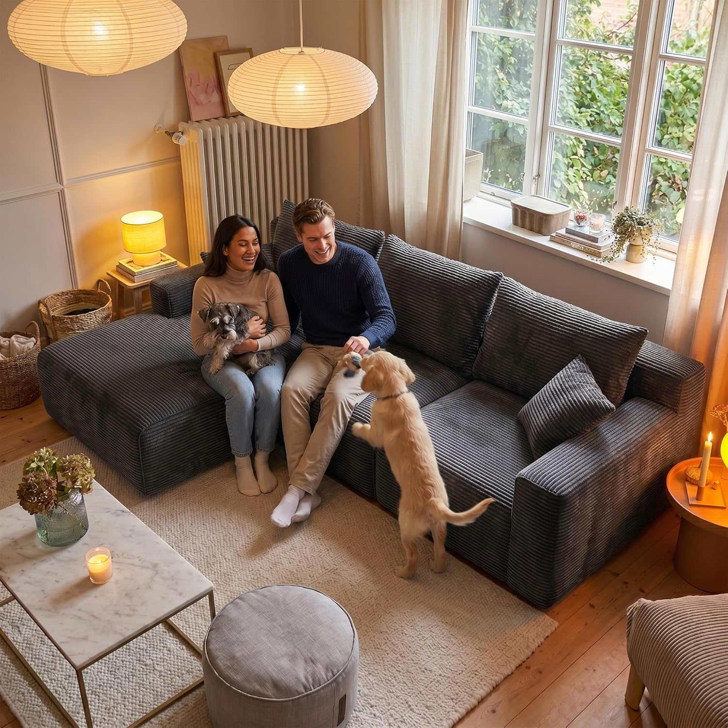 Homkdom L-Shaped Cloud Boneless Couch with Deep Seat, Modular Sectional Sofa with Oversized Chaise, 6 Layouts Combination for Living Room, Apartment, No Assembly (Grey, Left Facing Chaise) | High-Resilience Foam, Oversized Chaise, Deep Seat, Back Pain Relief, Flexible Modular, No Assembly