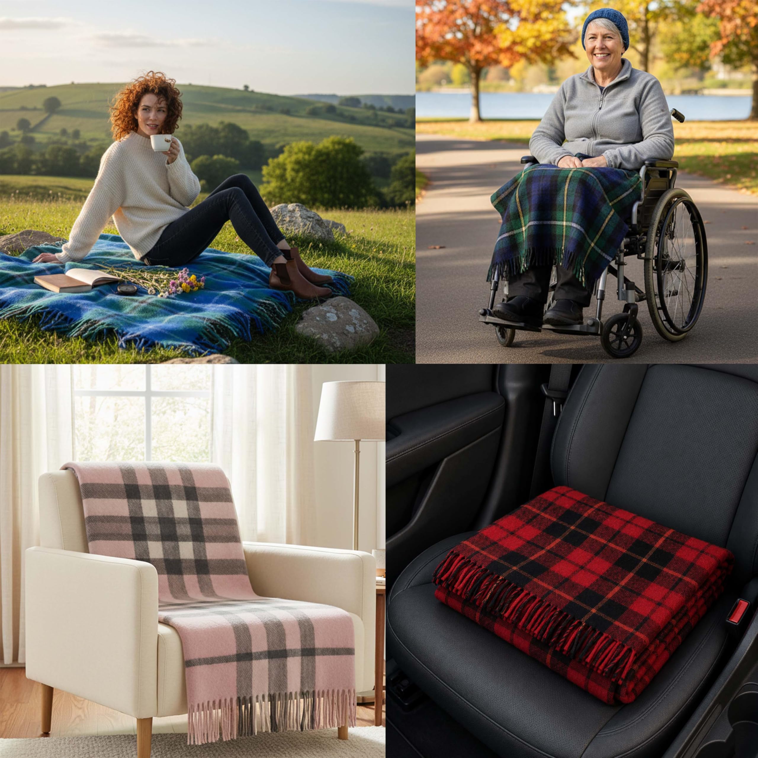 Couverture en Laine Douce à Carreaux Tartan - 185 x 77 cm - Motif Tartan écossais avec Franges - Couverture Chaude pour canapé, Voyage et Voiture pour la fête des mères ou Noël
