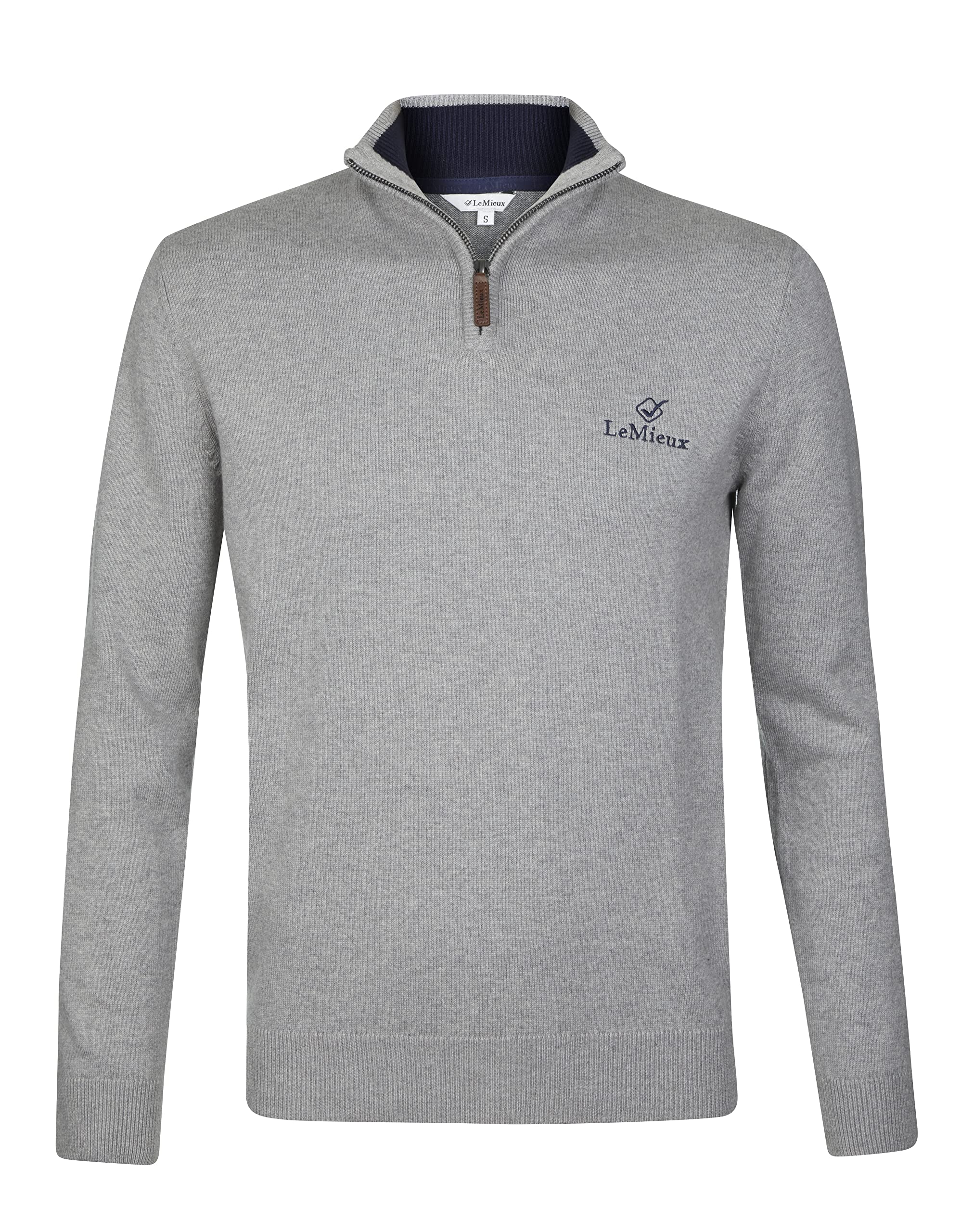 LeMieux Men's Monsieur Crew in Grey - Super Soft Blended Cotton and Cashmere Jumper - Classic Cut Long Sleeve Warm Top - XX Large