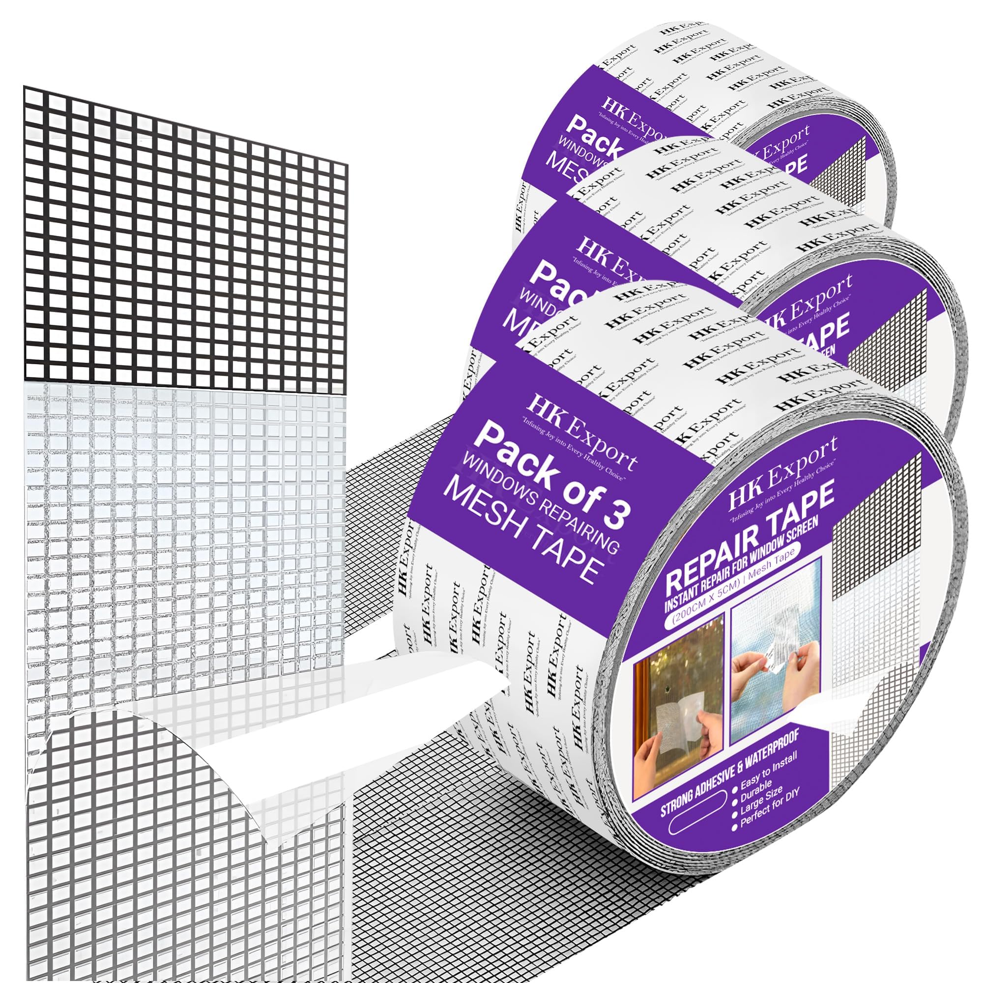 HKEXPORT Mosquito net patch repair Tape, Window Screen Repair Tap, Strong Adhesive & Waterproof Window Mosquito net Covering Mesh Tape for Door Tears Holes Screen Patch Repair 200cm x 5cm (Pack of 3)