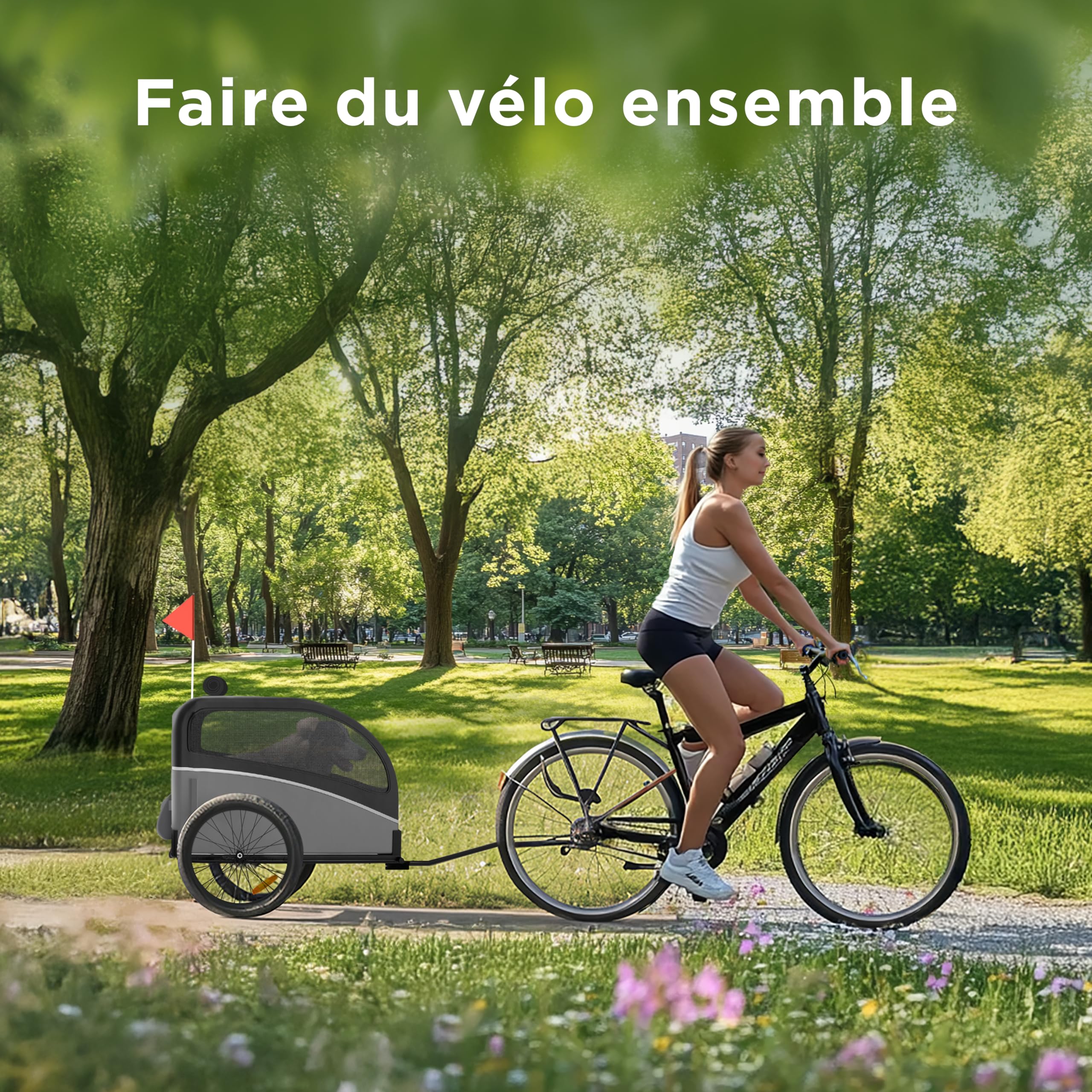 Remorque Velo Chien – Chariot Pliable avec attelage et réflecteurs – Carriole étanche Jusqu’à 40 kg – Compatible avec vélos électriques – Noir