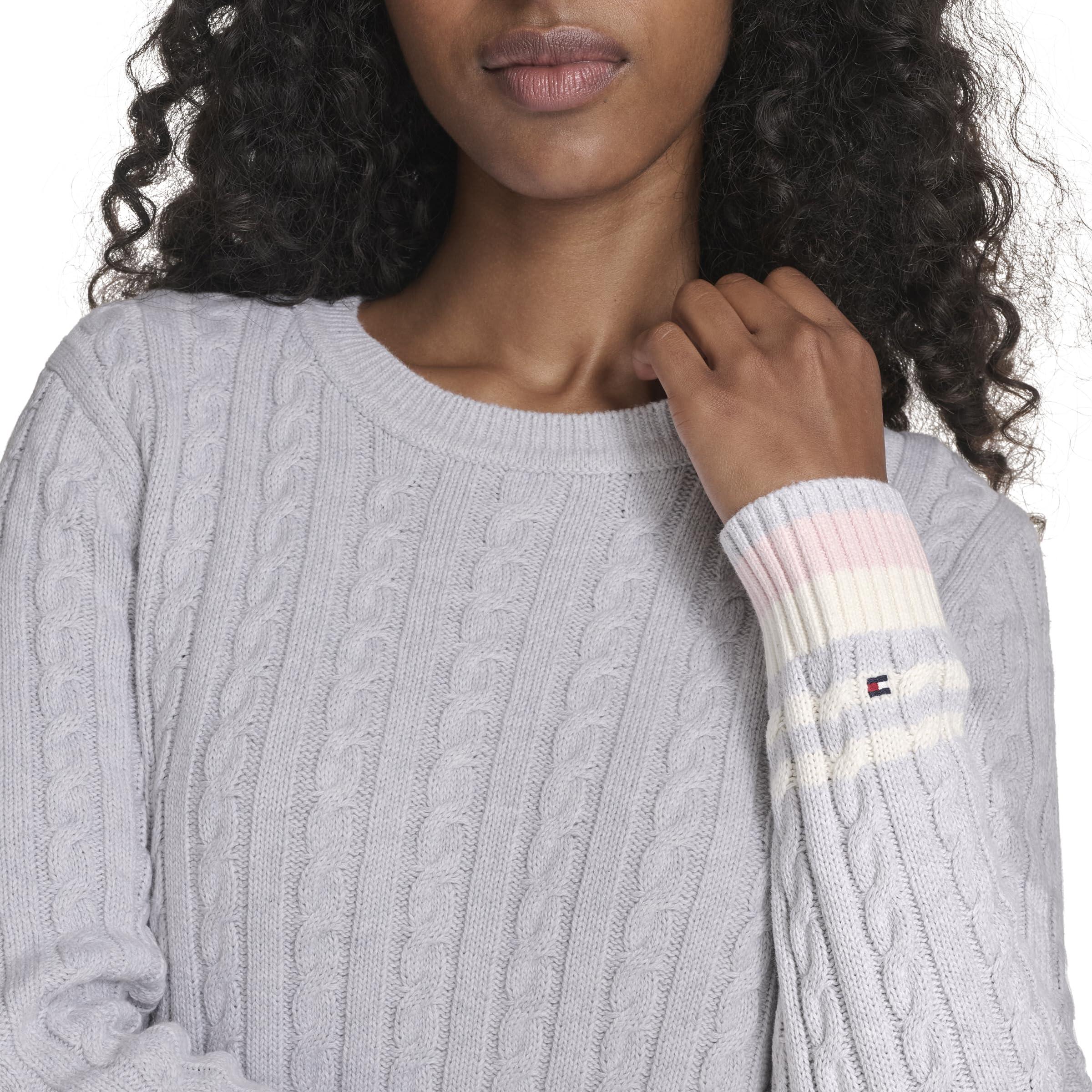 Tommy Hilfiger Damen Cotton Crewneck Cable Sweater Pullover