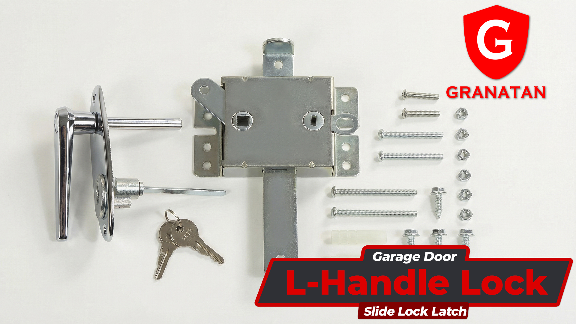 MSPowerstrange Garage Door L-Handle Lock with Inside Slide Lock Latch Mechanism Set/Right Hand Throw / 5/16 Square Shaft, 3-1/8L with Screws MSPowerstrange Garage Door L-Handle Lock with Inside Slide Lock Latch Mechanism Set/Right Hand Throw / 5/16 Square Shaft, 3-1/8L with Screws