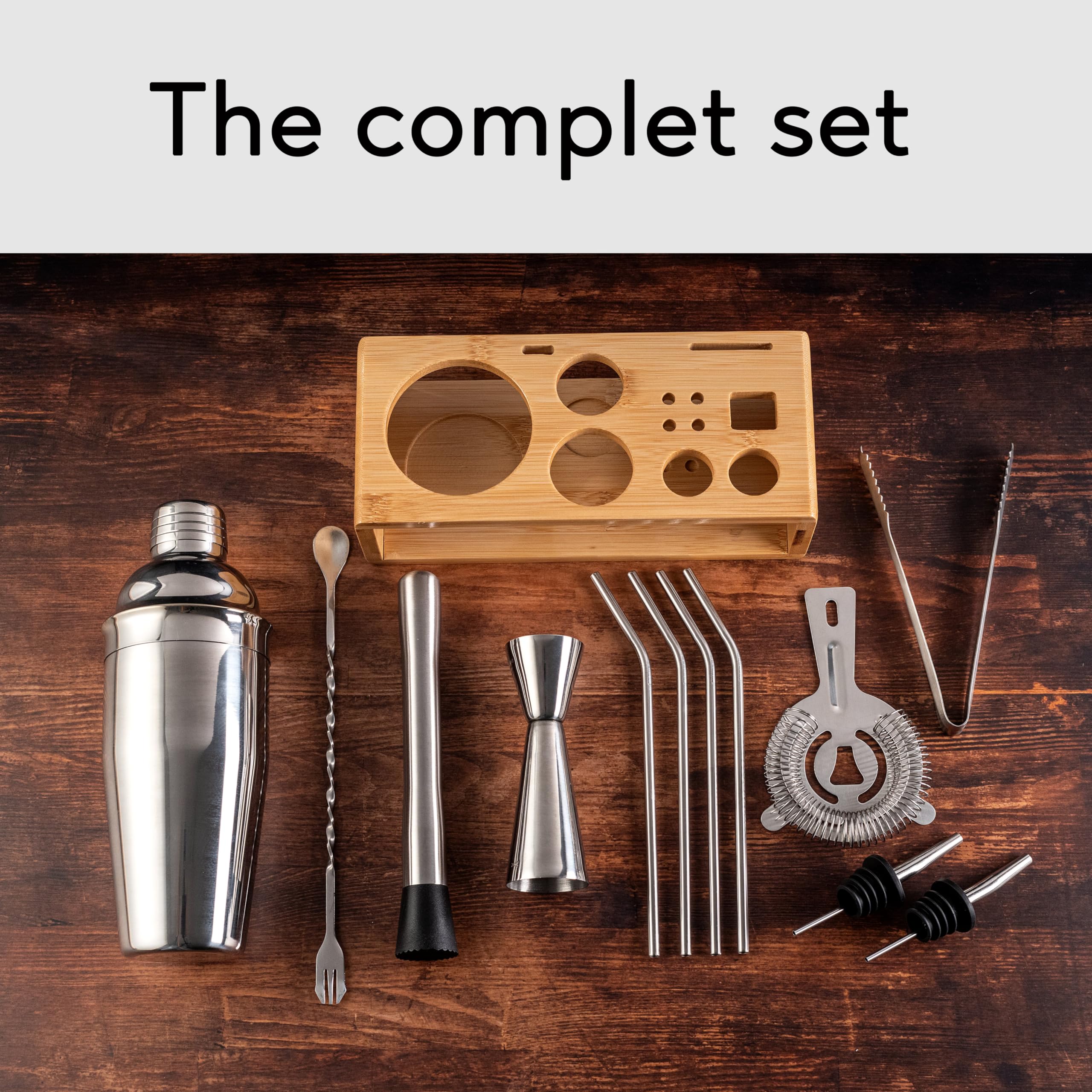 Hanseküche Set da Cocktail – Shaker Boston da 825ml in acciaio Inox, facile da aprire e senza inceppamenti, set professionale di shaker da cocktail incluso supporto ideale per barman e amanti dei