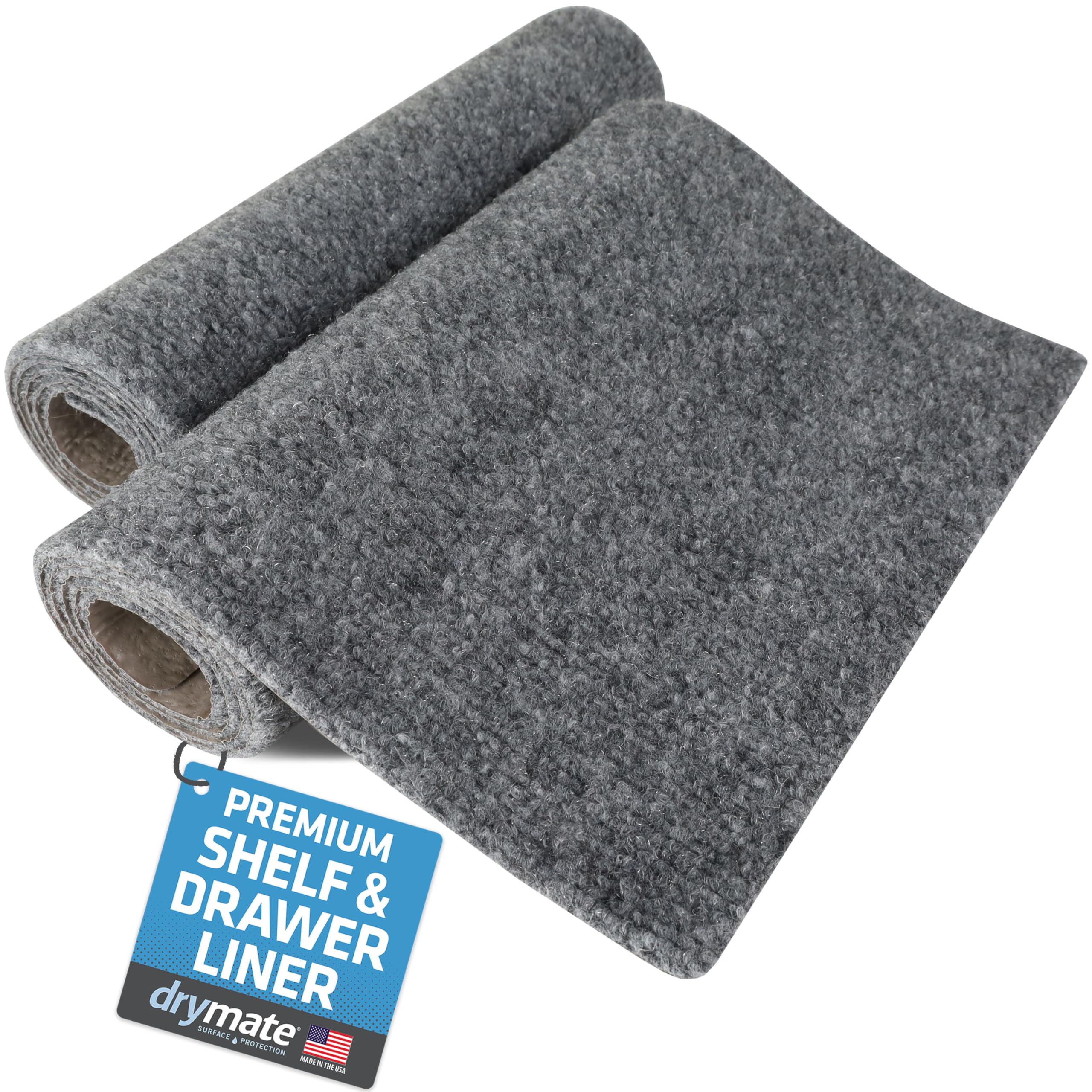 Photo 1 of Drymate Premium Luxury Shelf & Drawer Liner, Thick Cushioned Fabric, Non-Adhesive, Absorbent, Waterproof, Slip-Resistant, Liners for Kitchen Cabinets (USA Made)(11”x36”)(2-Pack)(Light Grey Ridged)