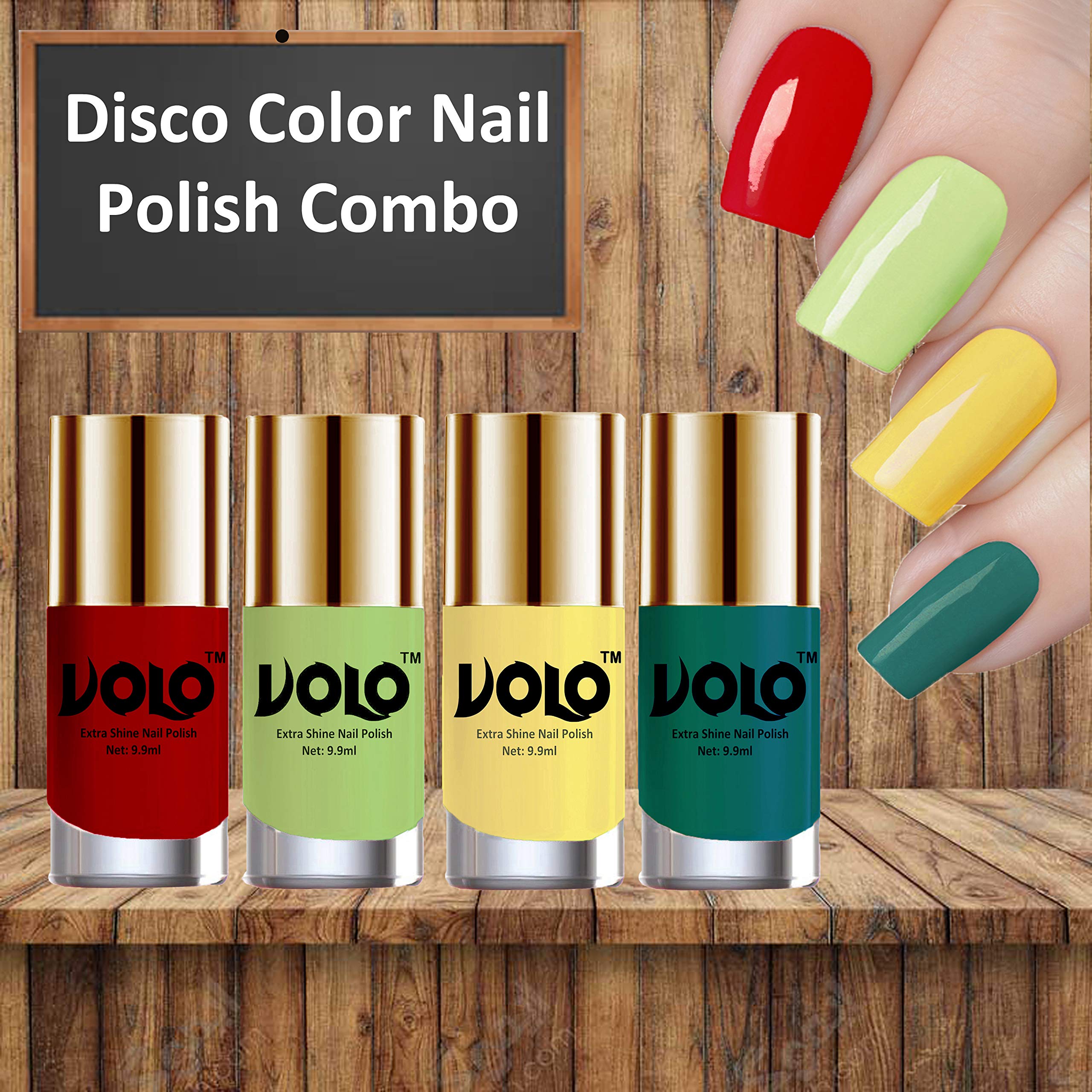 Volo HD Colors High-Shine Long Lasting Non Toxic Professional Nail Polish Set of 4 (Reddish Orange, Parrot Green, Yellow and Radium Green)-picture-42